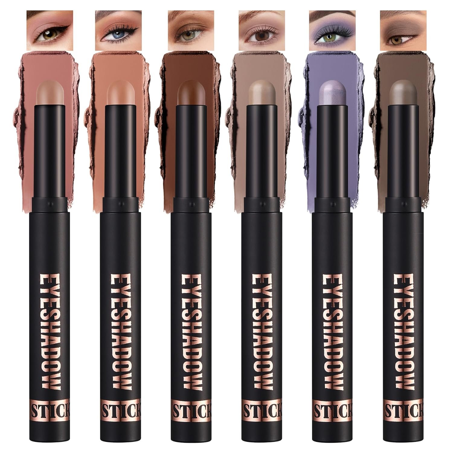 Noerrors 6pcs Matte Neutral Cream Eyeshadow Stick Set for Older Women, Nude Taupe Brown Mauve Waterproof Long Lasting Pigmented Eye Brightener Stick, Naked Natural Eye Crayon Eyeshadow for Mature Eyes