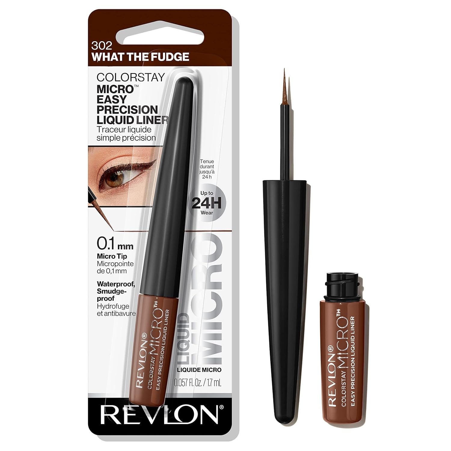 REVLON ColorStay Micro Easy Precision Liquid Eyeliner, Waterproof, Smudgeproof, Longwearing with Felt Tip Applicator, 302 What the Fudge, 0.057 fl oz