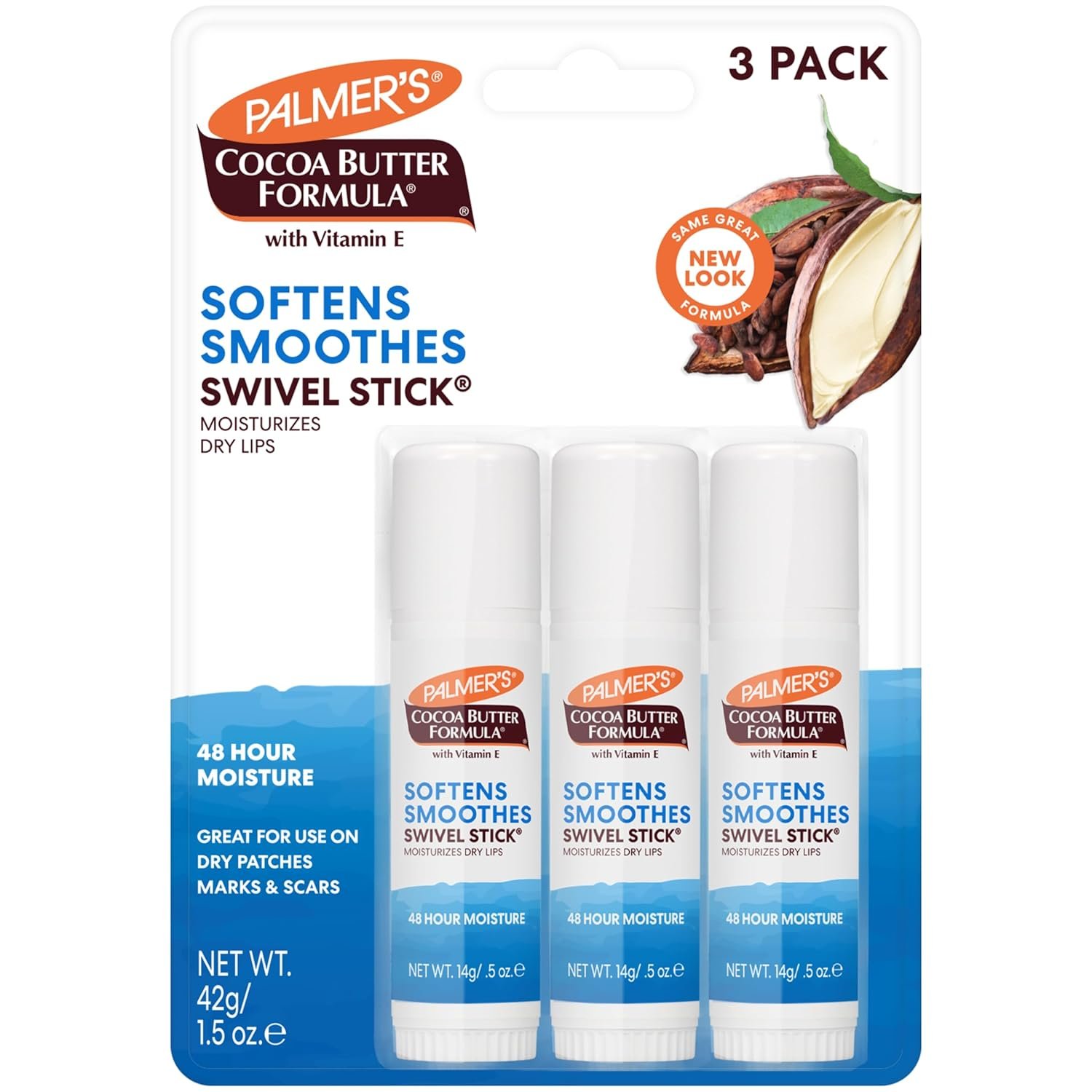 Palmer’s Cocoa Butter Formula Moisturizing Swivel Stick with Vitamin E, Lip Balm for Valentine’s Day, Face & Body Moisturizer Stick, Ideal for Treating Dry Skin Patches (Pack of 3)