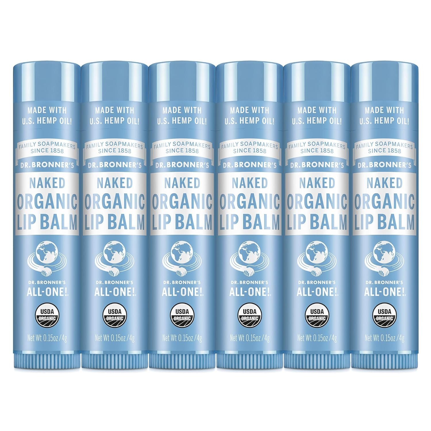 Dr. Bronner’s Organic Lip Balm 6-Pack (.15oz) Natural, Moisturizing, Petroleum-Free Lip Moisturizer with Beeswax & Avocado Oil for Dry Lips, Men & Women – Unscented