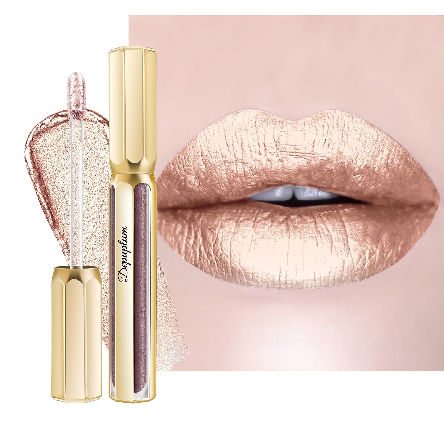 Depuplum Silver Lipsticks for Women Metallic Lipstick Long Lasting Shimmer Lip Gloss Metal Shine Glitter Waterproof Lipsticks Full Coverage Lip Color,DP110 Moonlight