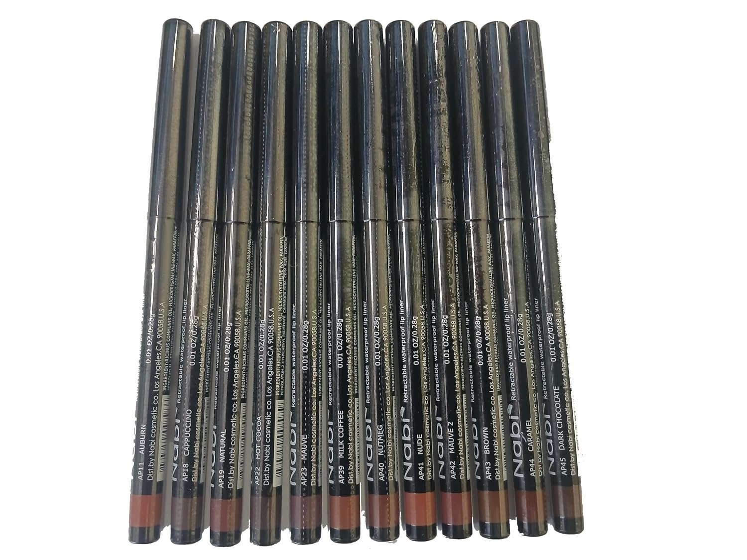 Nabi Retractable Waterproof Lipliner Pencil, Smudge-Proof, Long-Lasting,Professional Makeup for Sensitive Lips, 12-Pack Assorted (Brown Tone, 5)