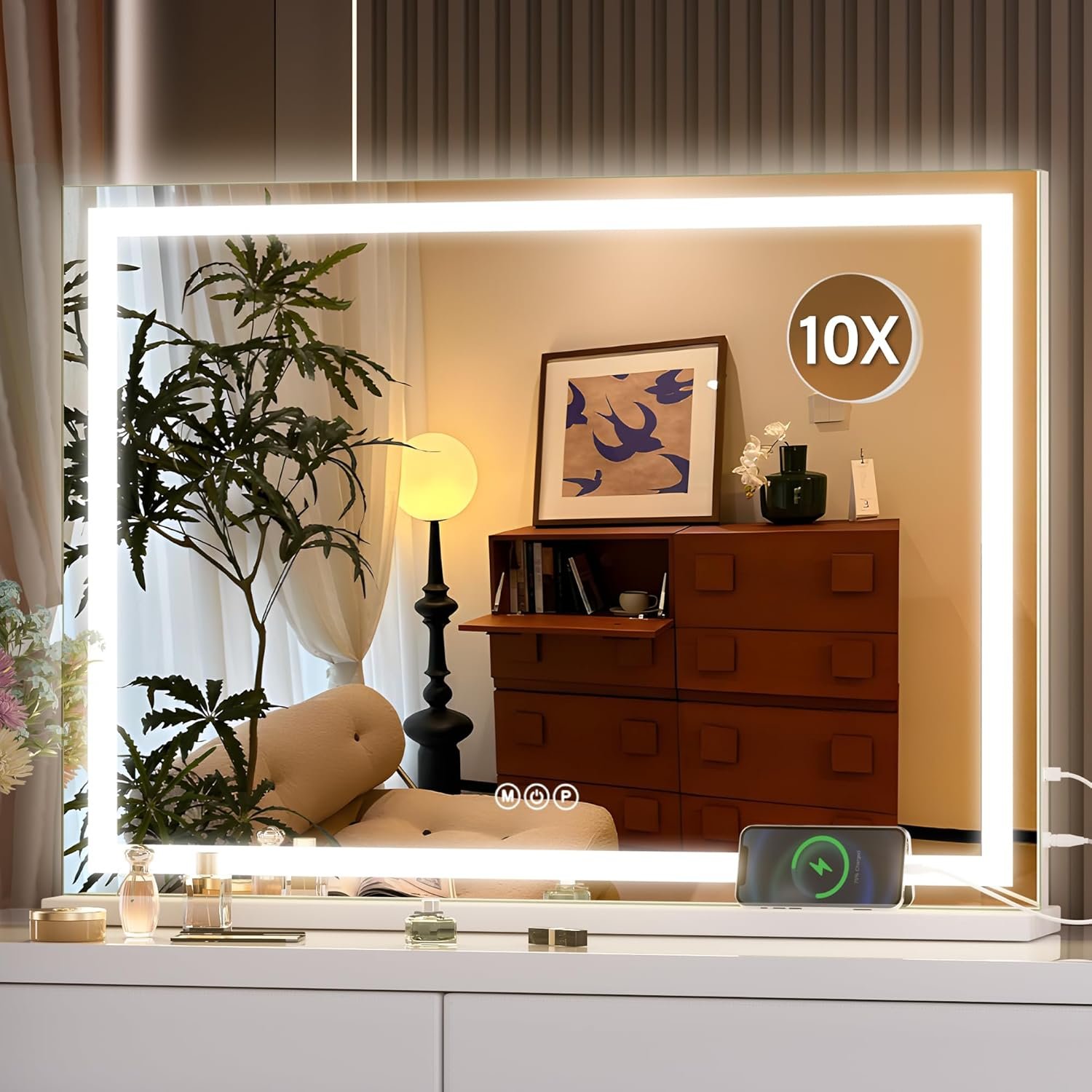 Hasipu Vanity Mirror with Lights, 28″ x 20″ LED Makeup Mirror, Lighted Makeup Mirror with Dimmable 3 Modes, Touch Screen Control Vanity Mirror Square White