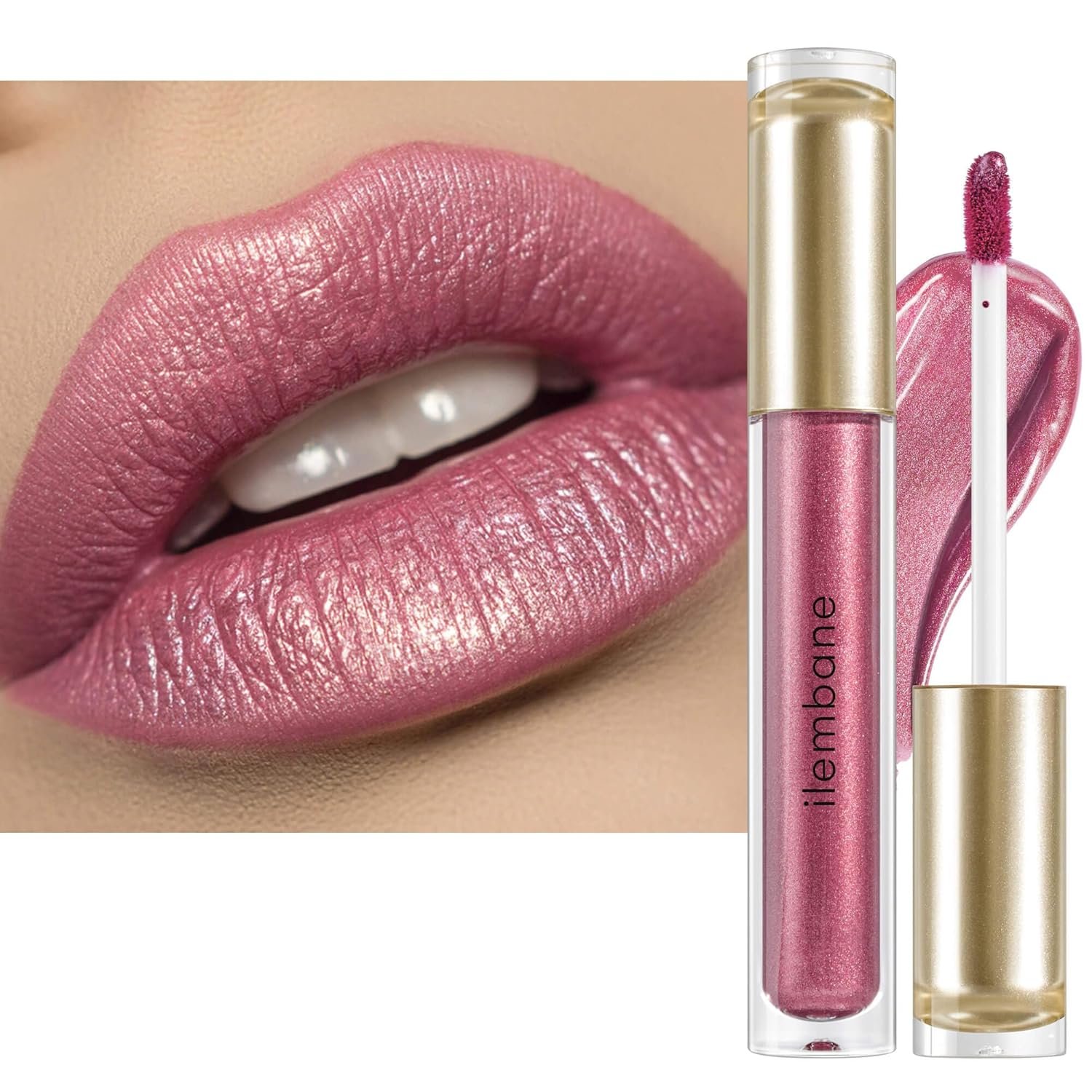 Metallic Mauve Pink Liquid Lipstick – High Pigment Long-Lasting Waterproof Metallic Lip Color, Smudge-Proof, Non-Sticky, Comfortable Wear for Party & Daily Makeup (Pure Joy)