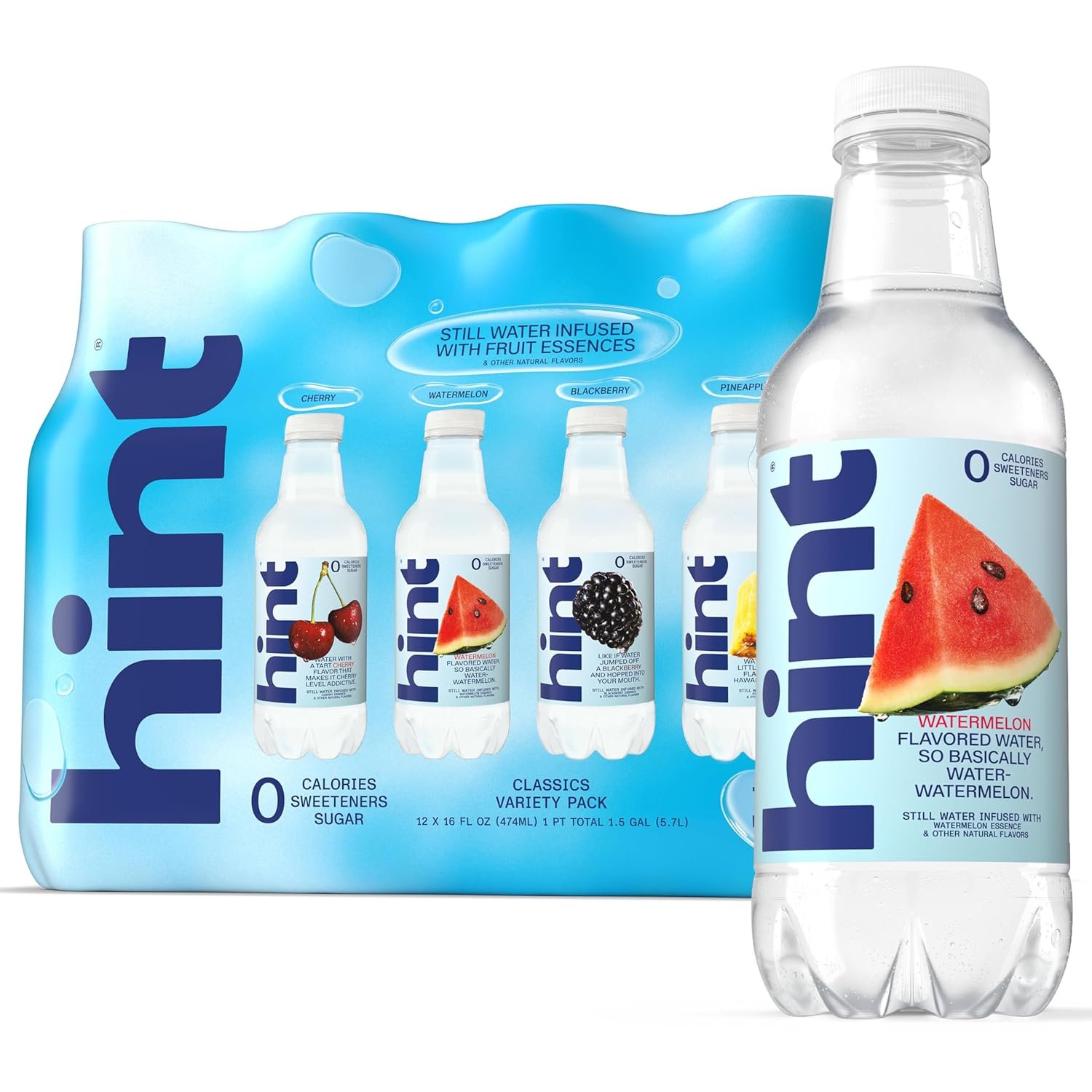 Hint Infused Bottled, Best Sellers Variety Pack – Sugar Free Flavored with Zero Calories, Natural Essences, and No Artificial Sweeteners – 16 Fl Oz (Pack of 12)