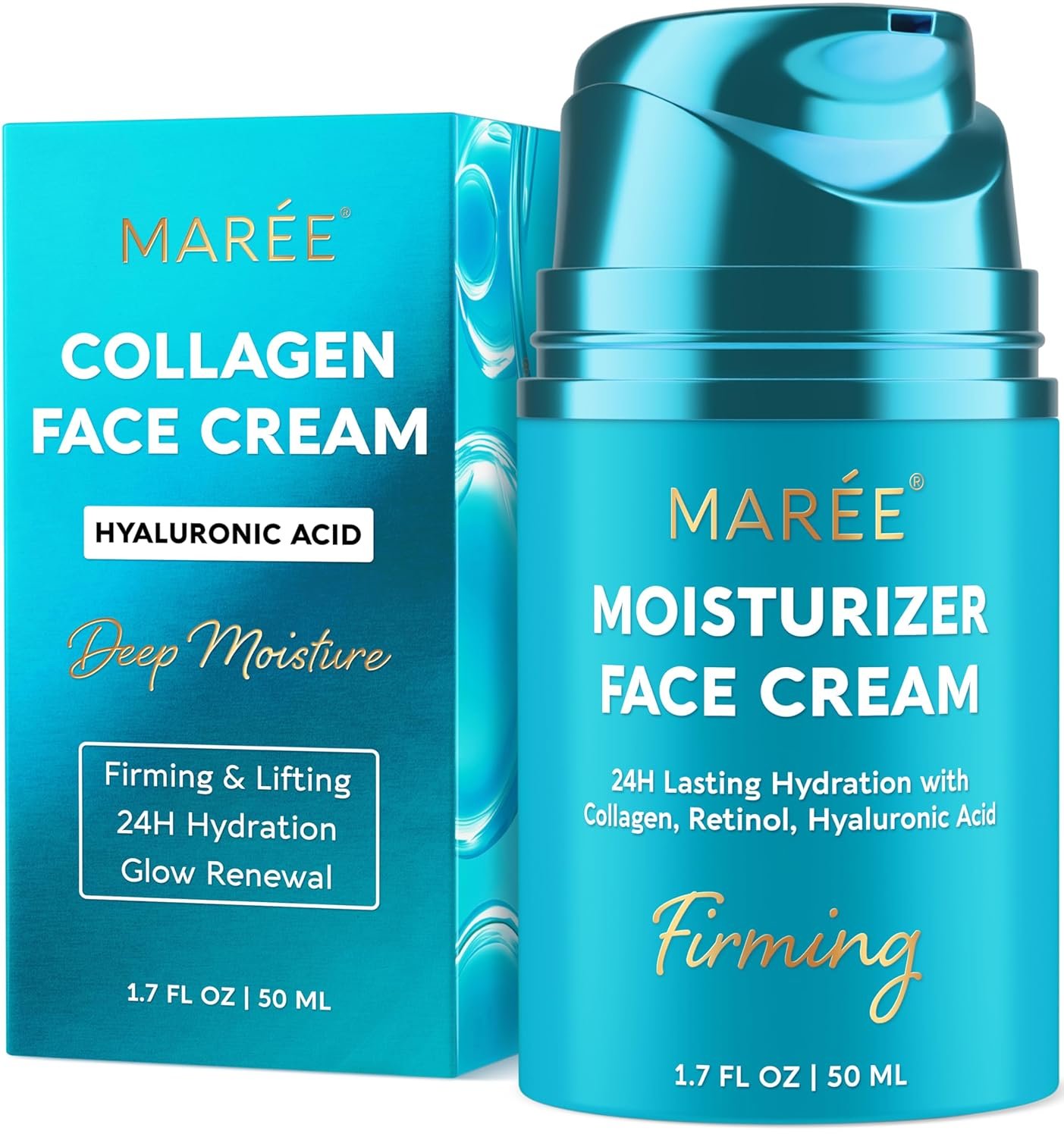 MAREE Face Moisturizer – Firming & Lifting Face Cream for Women with Collagen, Retinol & Hyaluronic Acid – Day & Night Anti-Aging Facial Wrinkle DD Cream Moisturizer for Dry Skin – Crema Para la Cara