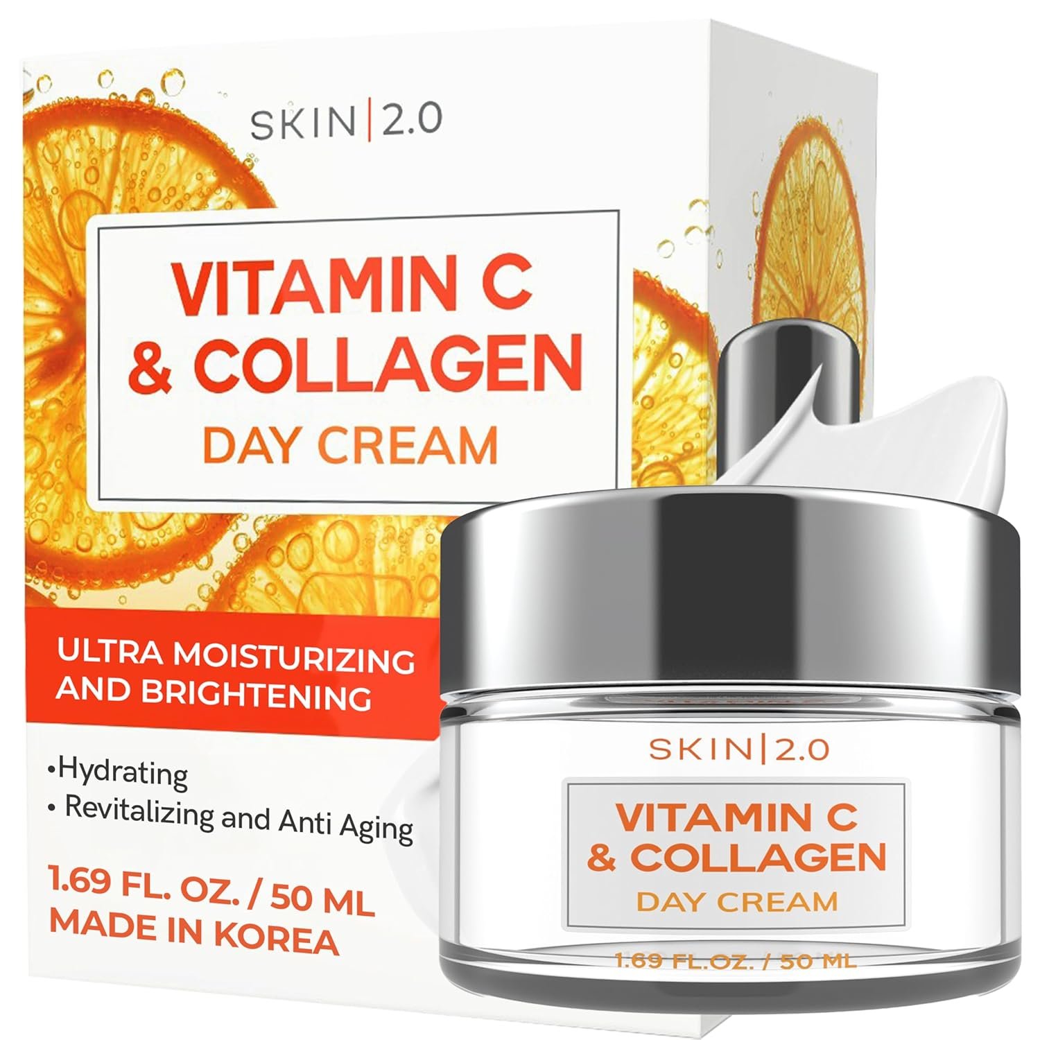 Skin 2.0 Vitamin C & Collagen Face Moisturizer – Dermatologist Tested, Anti-Aging, Skin Tightening – Brightening, Clean Beauty, Cruelty-Free, Korean Skincare for All Skin Types – 1.69 Fl oz