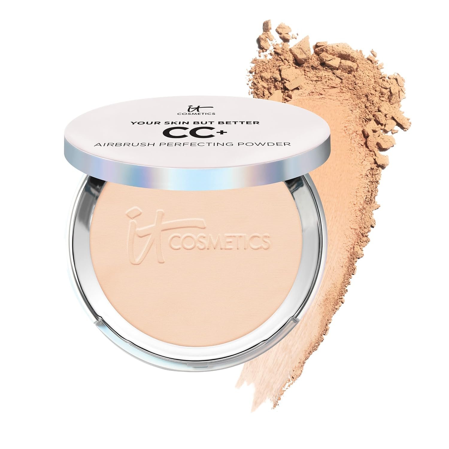 IT Cosmetics CC+ Airbrush Perfecting Powder Foundation – Sheer to Full Coverage Pressed Powder, Blurring Pores & Dark Spots, Anti-Aging Face Makeup, Hydrolyzed Collagen & Niacinamide – 0.33 oz