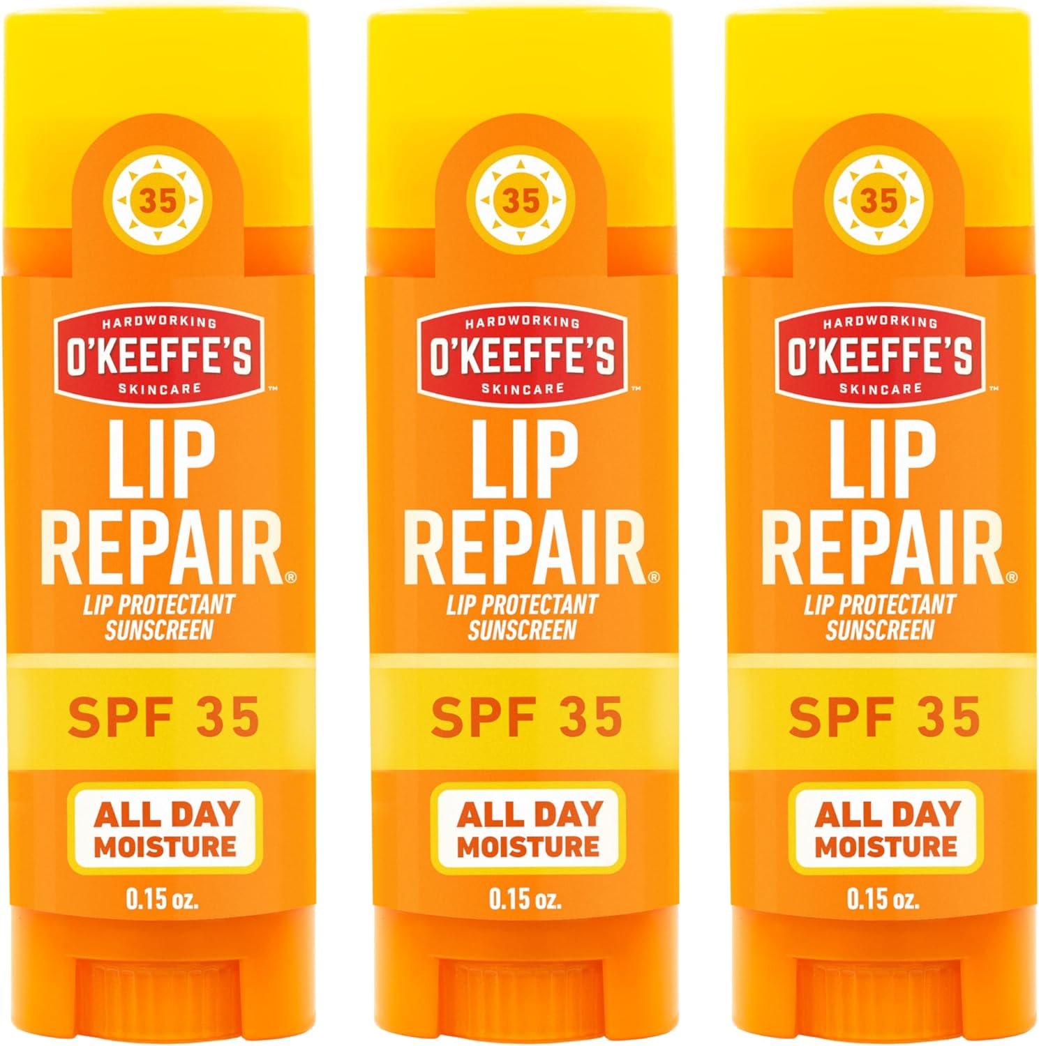 O’Keeffe’s Lip Repair SPF 35 Lip Balm – Stick (3 Pack) – Sun-Safe Moisturizer for Extremely Cracked, Dry Lips