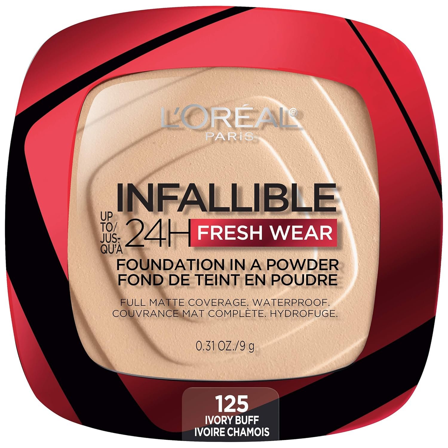 L’Oreal Paris Makeup Infallible Fresh Wear Foundation in a Powder, Up to 24H Wear, Waterproof, Ivory Buff, 0.31 oz. (Packaging May Vary)