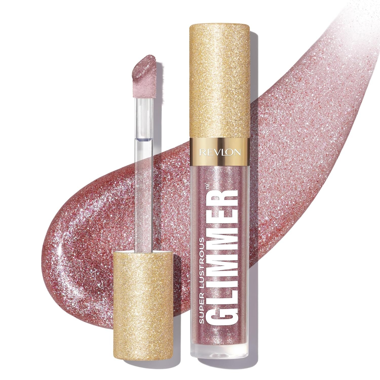 REVLON Super Lustrous Glimmer Gloss, Non-Sticky Hydrating Lip Gloss, High-Shine Sheer Shimmery Finish, Plant-Based Glitter, 003 Lavender Lust, 0.13 fl oz