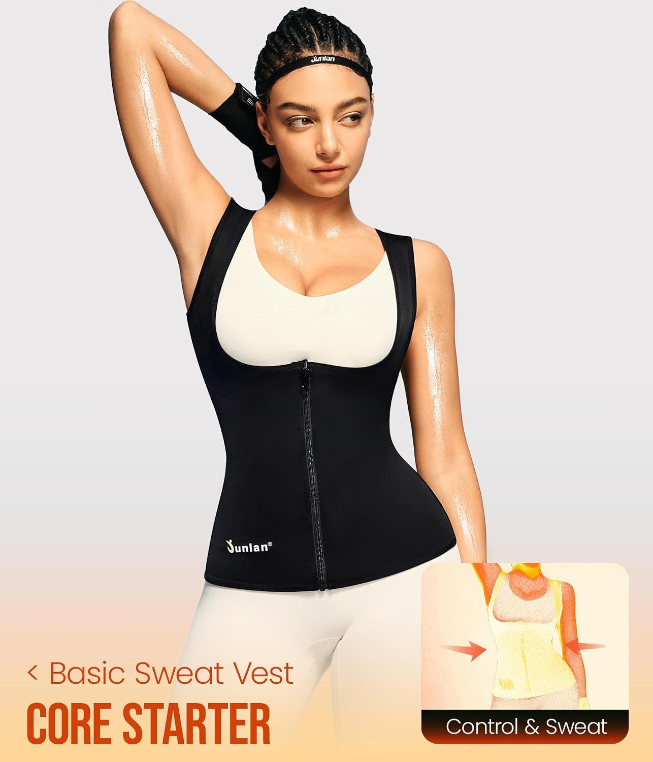 Junlan Sauna Suit Vest Waist Trainer for Women Zipper Sweat Tank Top Shaper