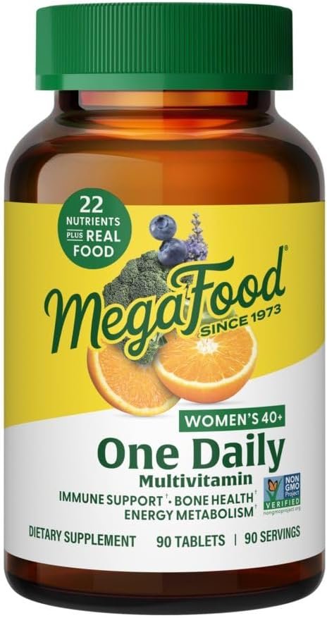 MegaFood One Daily Multivitamin for Women 40+ with 22 Nutrients, 90 Tablets | Immune Support, Cellular Energy, Muscle & Bone Health, Methylated B12, Methylfolate, Vitamin D3, C and Zinc, 90 Servings
