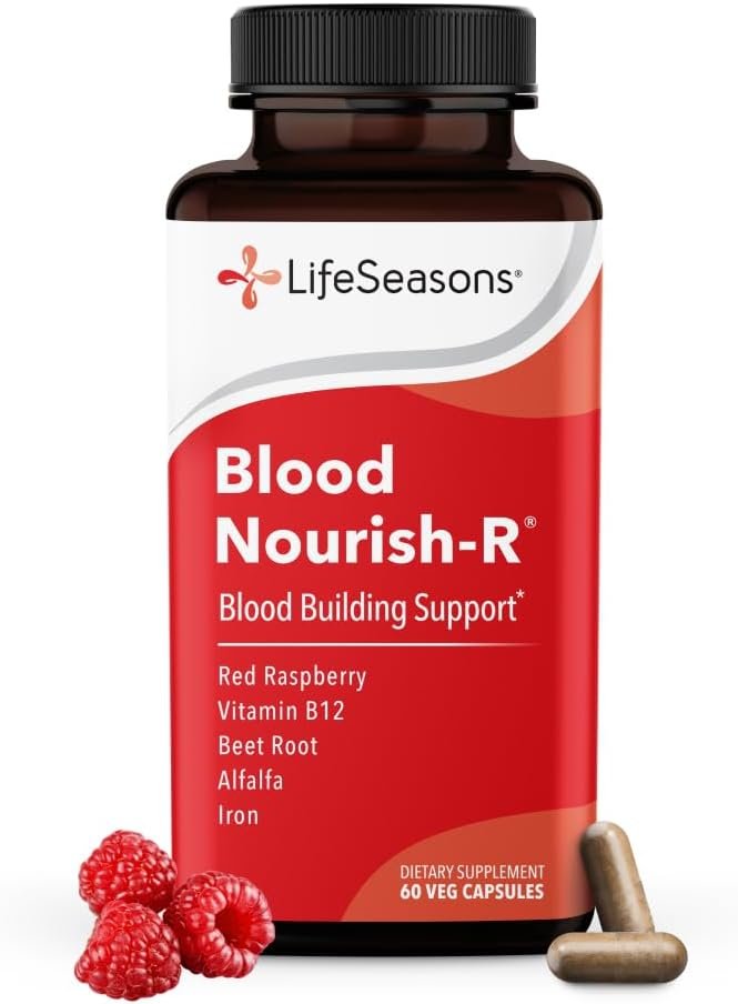 LifeSeasons Blood Nourish-R – Iron Deficiency Supplement – Supports Anemia, Fatigue & Dizziness – No Constipation – Blood Building – Iron, Beet Root, Alfalfa, Raspberry & Vitamin B-12-60 Capsules