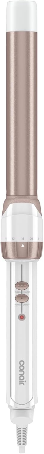 Conair Double Ceramic 1-In. Clamp-Free Curling Wand | Clamp-free Double 1-in. Ceramic Wand Styles Crease-Free Beachy Waves on Short to Long Hair, White/Rose Gold, CD705L
