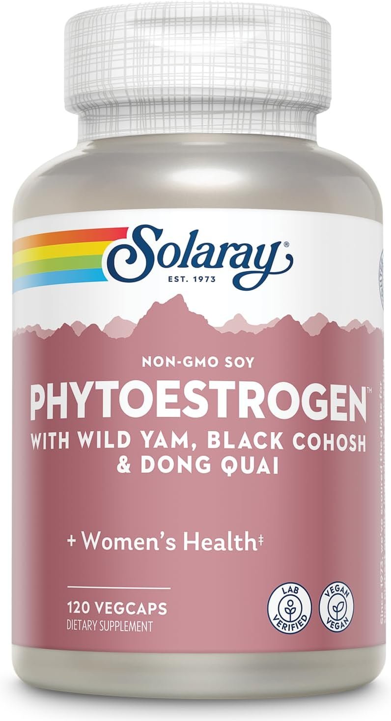 SOLARAY PhytoEstrogen Menopause Supplements, 120 VegCaps | Hormone Balance Support, Black Cohosh, Wild Yam & Soy Isoflavones, 30 Servings, Lab Verified