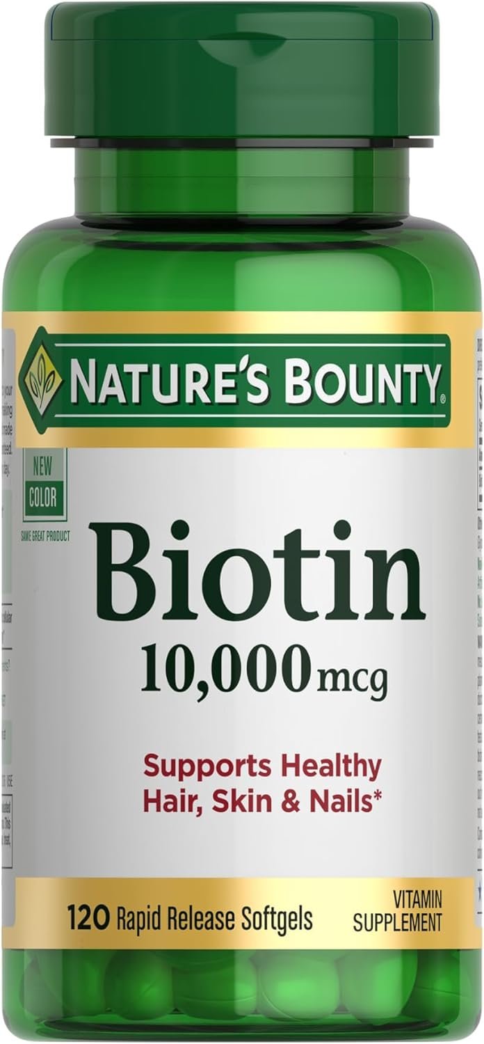 Nature’s Bounty Biotin Hair Skin and Nails Vitamins, 120 Softgels | Supports Healthy Hair, Skin and Nails, 10,000mcg