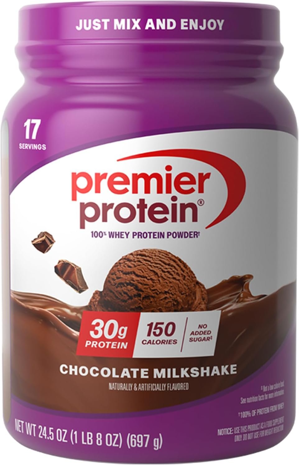 Premier Protein 30g High Protein Powder, 100% Whey, Chocolate, 17 Servings | No Added Sugar, Supports Muscle Health, Soy & Gluten-Free, 1.44 lb