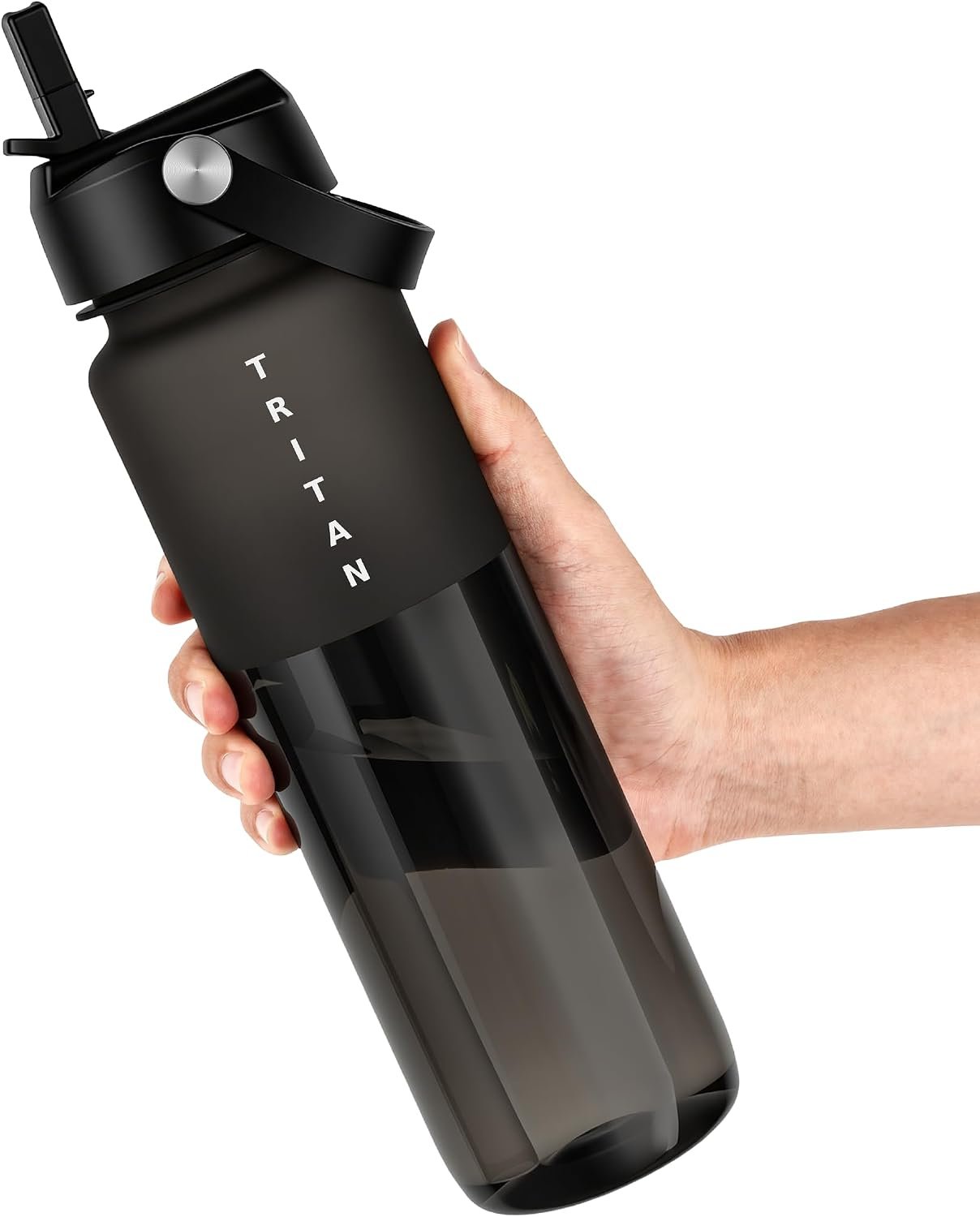 OLDLEY Frosted Clear Water Bottle with Straw, Tritan BPA Free,32oz Frosted Clear Water Bottle, Wide Mouth Leakproof, Valentines Day Gifts for him Her Birthday Gifts for Men Women 2026,Clear Black