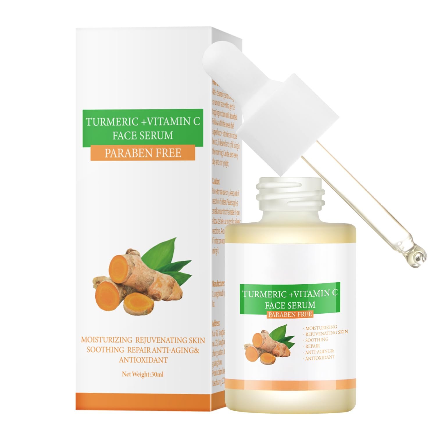 Turmeric Vitamin C Face Serum For Women, Hydrating Serums For Face With Ginger For Dull Skin,Sun Damage, Fine Lines, For Plumper, Smoother Skin, Clarifying 30ml