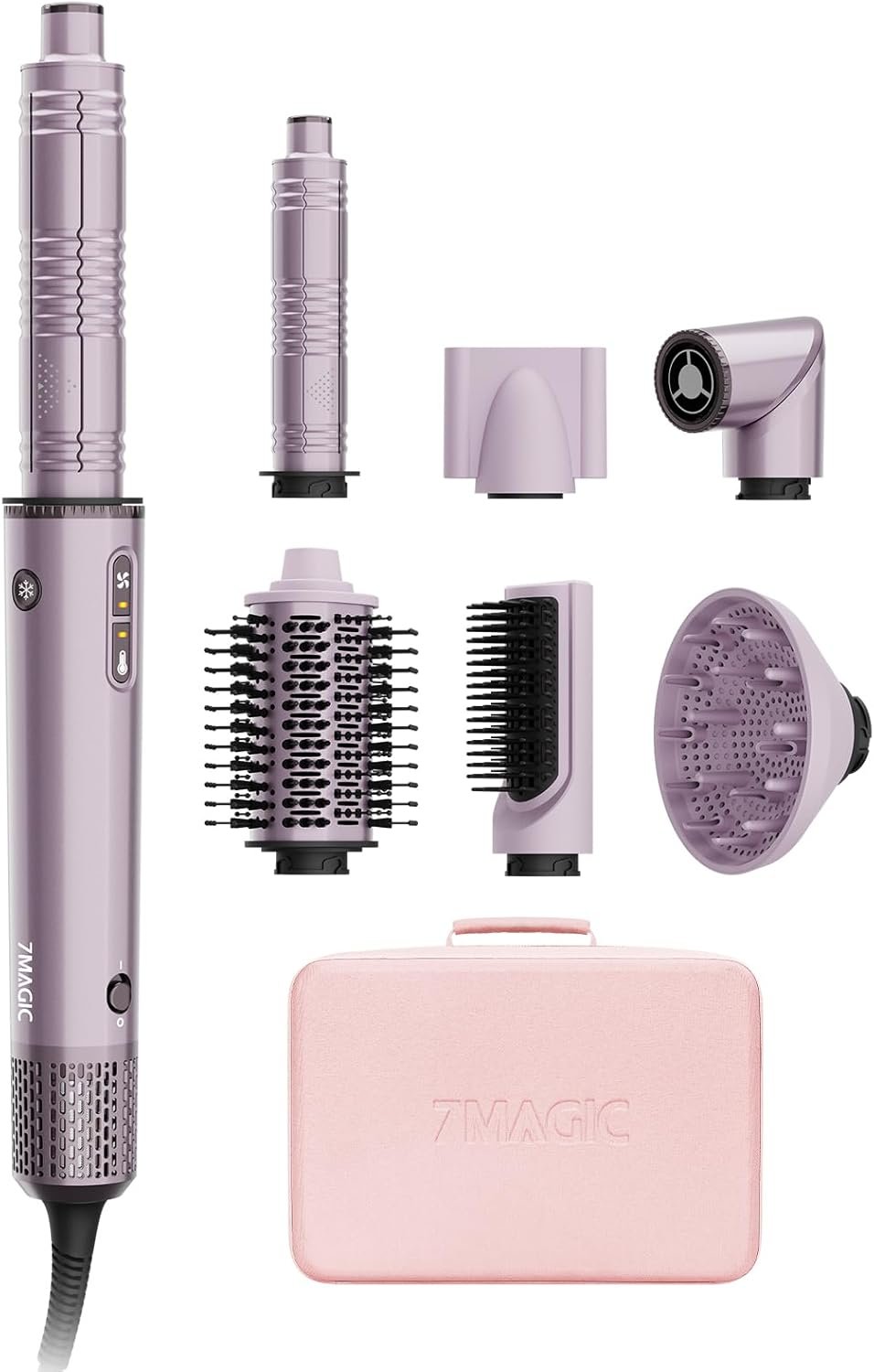 7MAGIC 7-in-1 Hot Air Styler, Hair Styler Dryer Brush with Auto-Wrap Curlers, High-Speed Hair Dryer for Fast Drying, Volumizing & Straightening, Travel Case Included, Purple