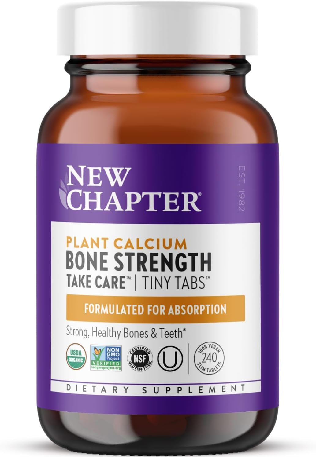 New Chapter Calcium Supplement – Bone Strength Tiny Tabs Plant-Based USDA Organic Calcium with Magnesium, Vitamin D3+K2, for Bone Health & Joint Mobility, Heart Support, 905 mg dose – 240 Tiny Tabs