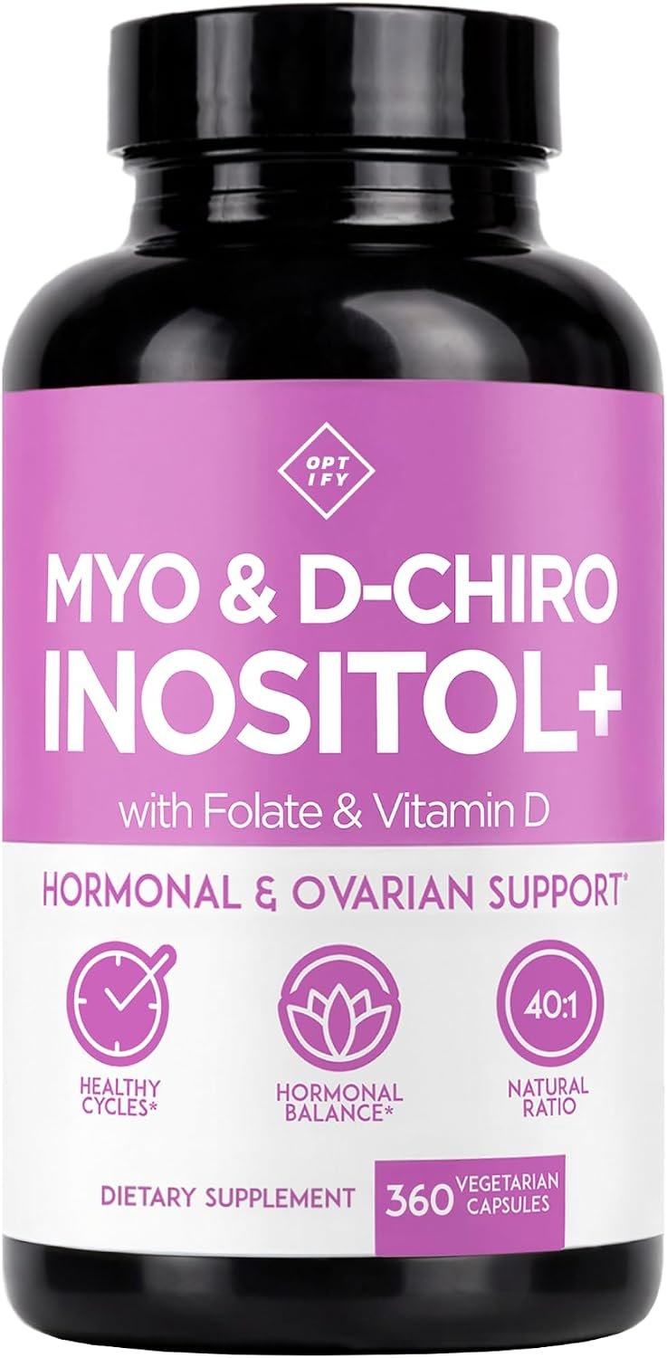 Optify Myo-Inositol & D-Chiro Inositol Supplement for Women | 40:1 Ratio Plus Folate and Vitamin D | Support Healthy Hormonal Balance, Regular Cycles, & Ovarian Health (360 Count (Pack of 1))