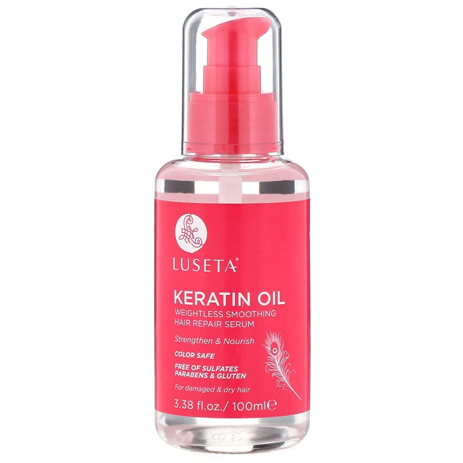 Luseta Keratin Hair Oil Serum for Dry Damaged Color Treated Hair 3.38 oz | Weightless keratin hair oil helps smooth frizz, add shine, and condition dry ends for softer-looking hair.