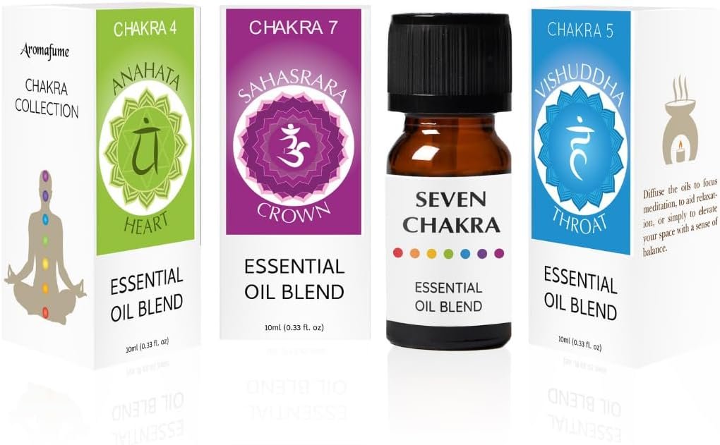 Heart, Crown & Throat Chakra Essential Oil Diffuser Blend by Aromafume | 3 x 10ml/0.33oz, Aromatherapy Oils for Balance, Incense for Meditation, Yoga & Reiki