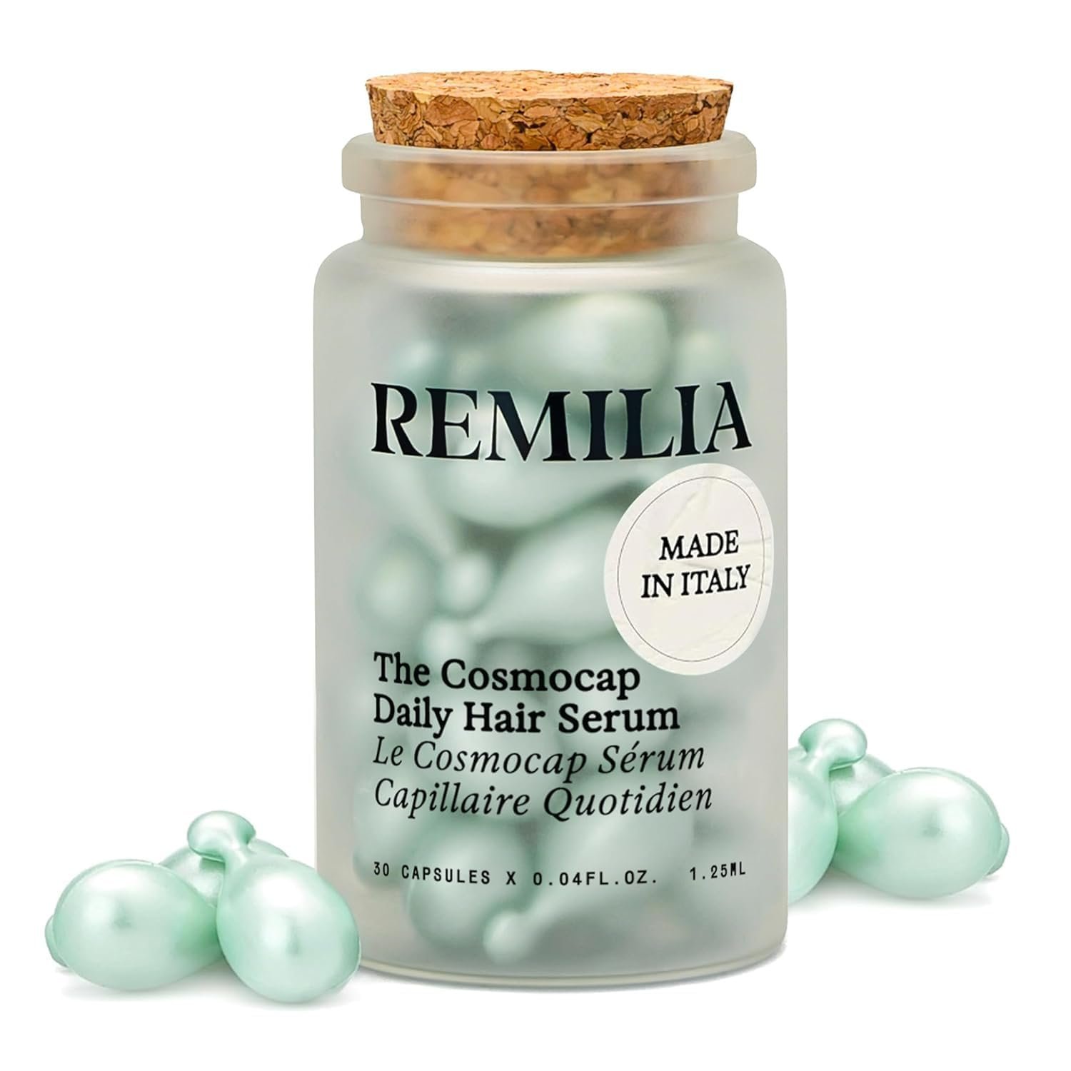 Remilia The Cosmocap Daily Hair Serum with Pro-Vitamin B5, Silk Protein & Keratin Amino Acids -Lightweight Capsules for Smoothness, Shine & Frizz Control – Salon-Inspired Daily Care – 30 Capsules