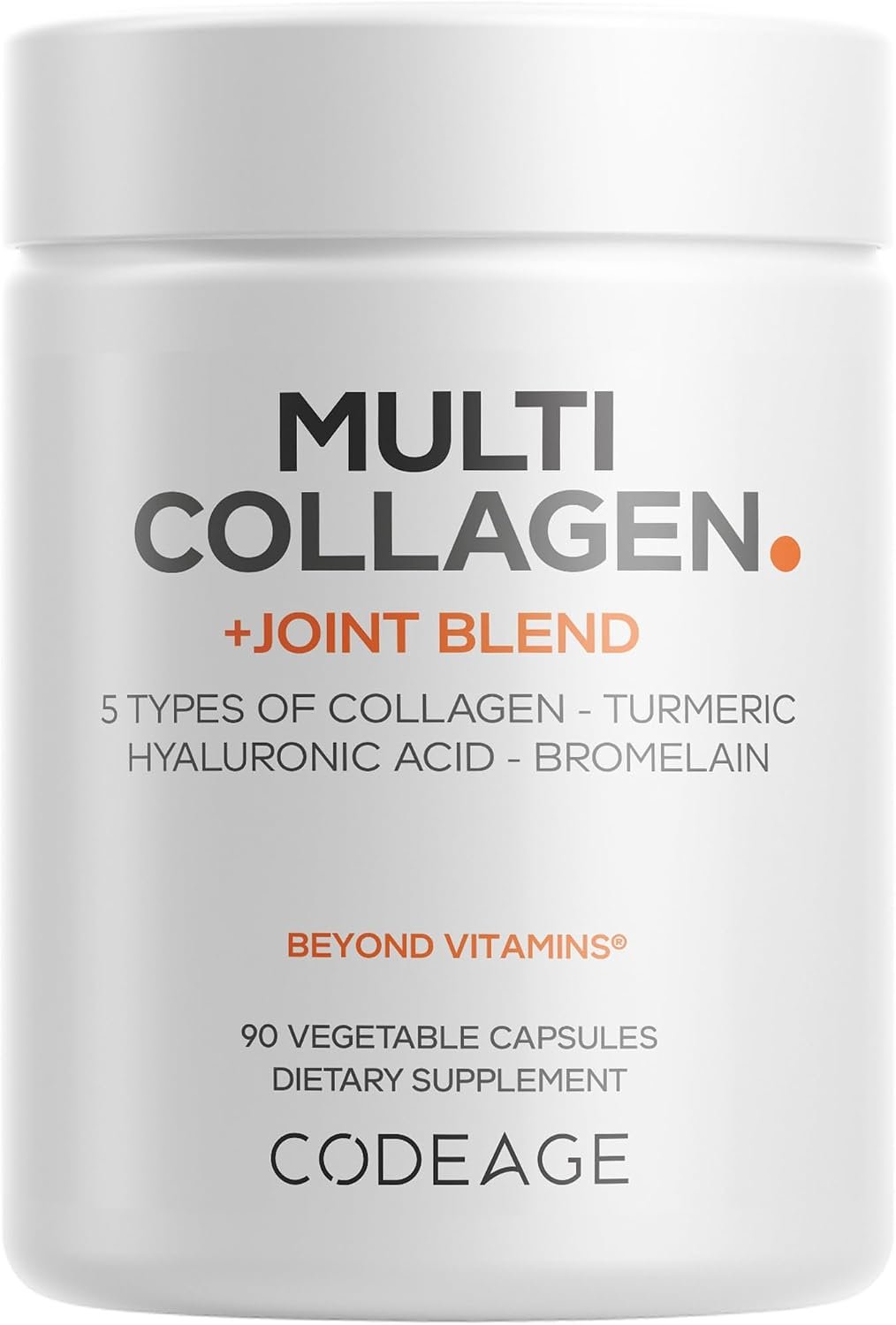 Codeage Multi Collagen Protein + Joint Blend Supplement, Hyaluronic Acid, Bromelain, Turmeric, Ginger, Boswellia, Astaxanthin – Hydrolyzed Bovine Collagen – 5 Collagen Types – Non-GMO – 90 Capsules