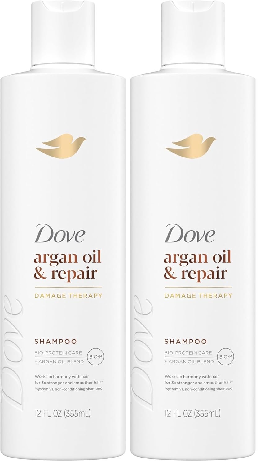 Dove Shampoo Argan Oil & Repair for Fine Hair with Bio-Protein Care Technology and Argan Oil Blend 12 Fl Oz,(Pack of 2)