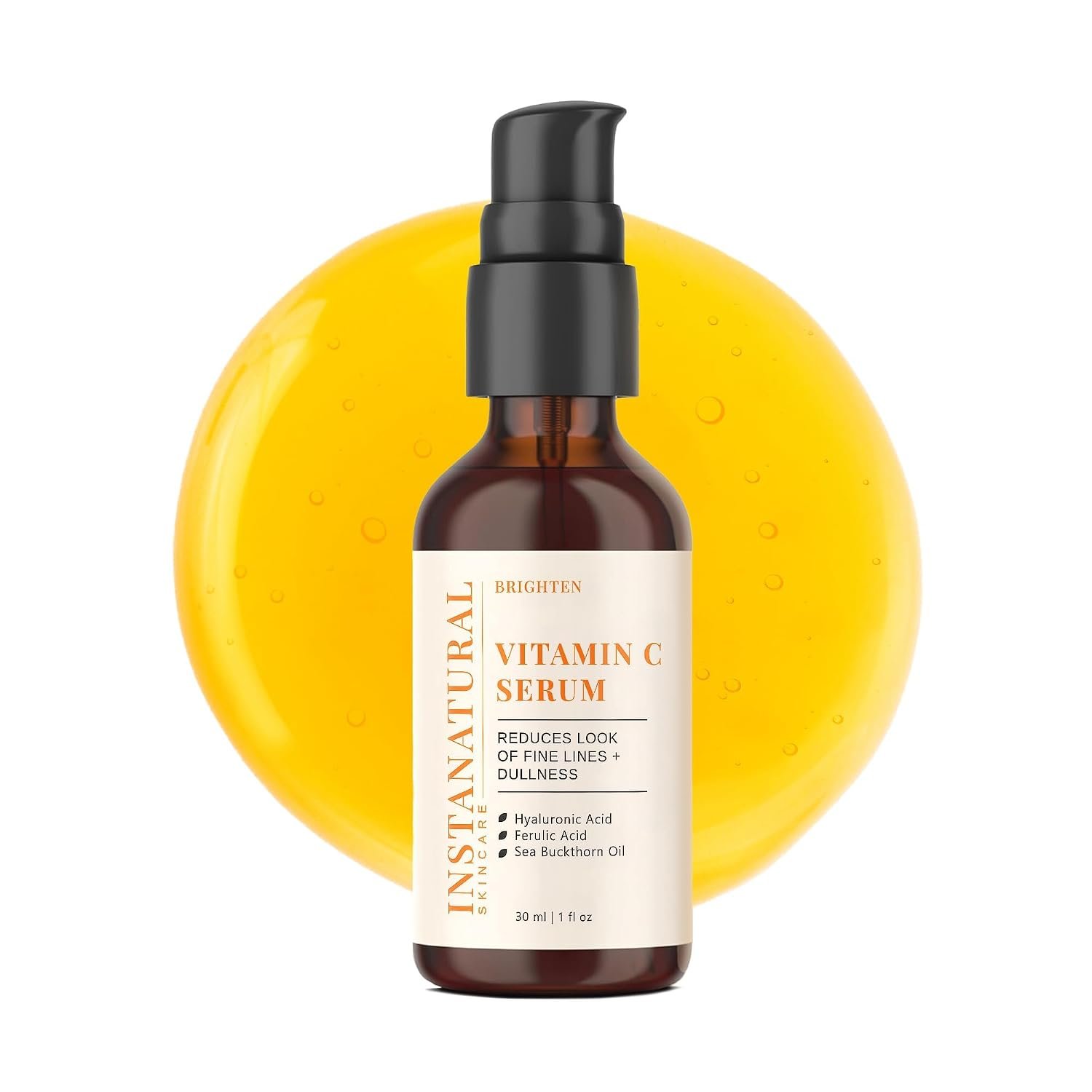 InstaNatural Vitamin C Face Serum, Brightens, Hydrates and Reduces Signs of Aging, with Vitamin C, Hyaluronic and Ferulic Acid, 1 FL Oz | All Skin Types, Brightens, Hydrates, and Reduces Signs of Aging, with Vitamin C, Hyaluronic Acid, and Ferulic Acid