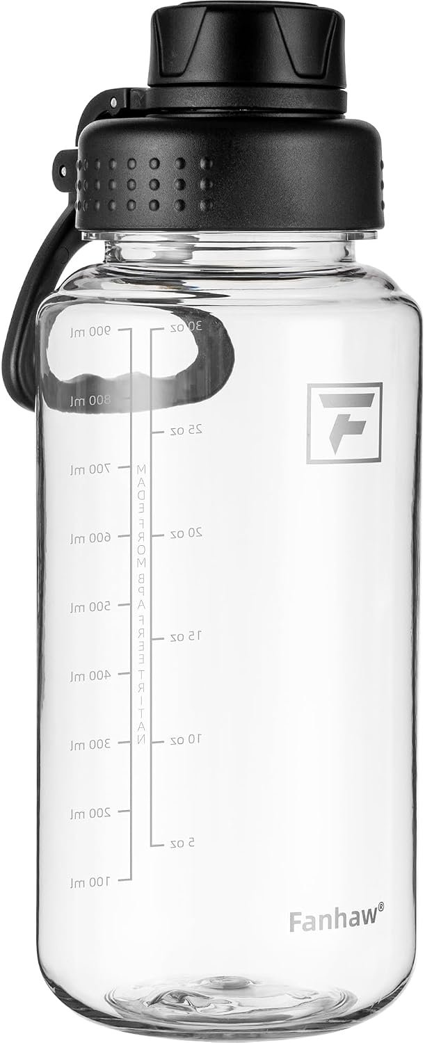 Fanhaw 32 oz Clear BPA-Free Tritan Water Bottle with Fast-Flow Spout Lid, BPA-Free & Leak-Proof Wide-Mouth Reusable Bottle for Gym, School & Office, Back to School Essentials (Clear&Black)