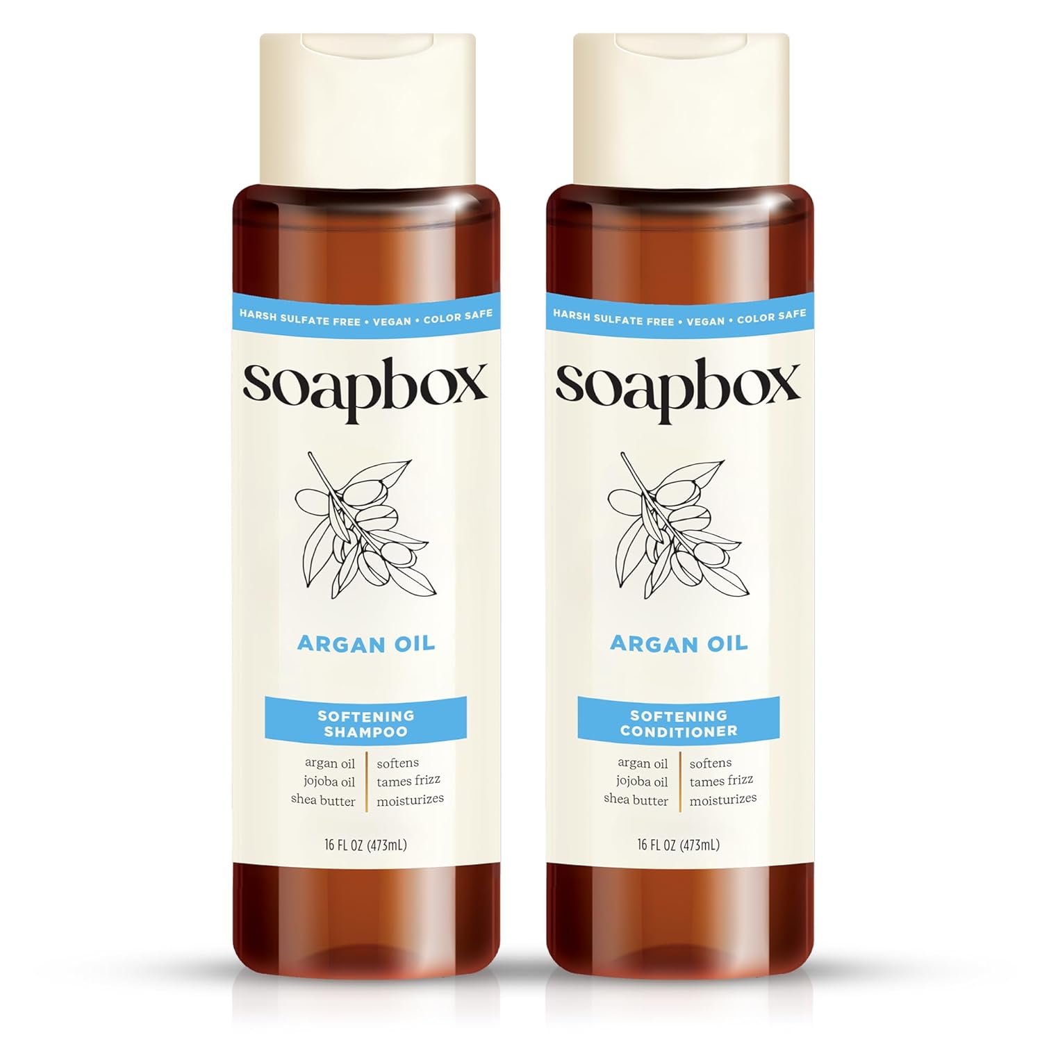 Soapbox Argan Oil & Vanilla Shampoo & Conditioner Set, Leaves Hair Smooth & Controls Frizz – Clean Ingredients Free of Harsh Chemicals, Sulfates, Parabens & Silicones – 16 oz Each