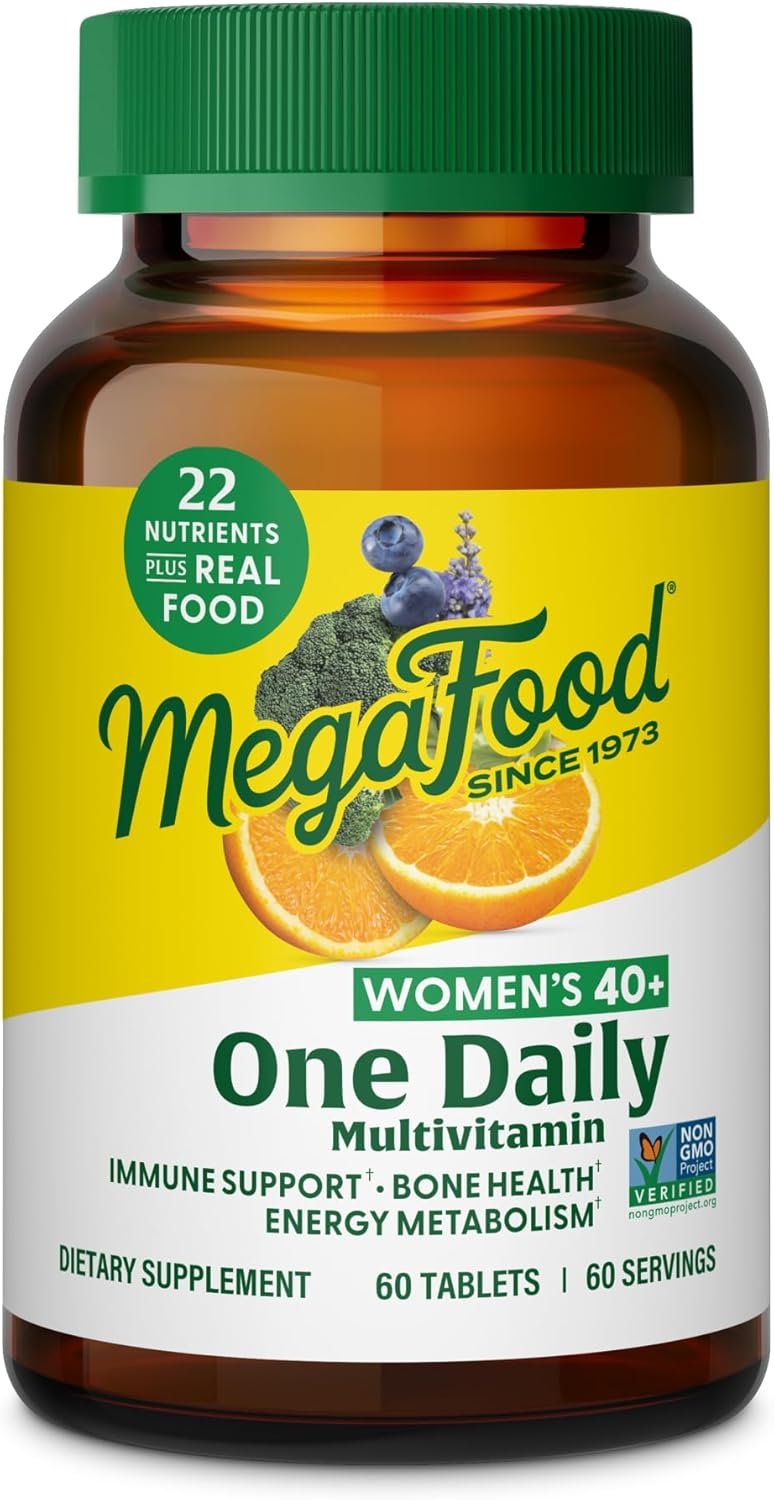 MegaFood One Daily Multivitamin for Women 40+ with 22 Nutrients, 60 Tablets | Immune Support, Cellular Energy, Muscle & Bone Health, Methylated B12, Methylfolate, Vitamin D3, C and Zinc, 60 Servings