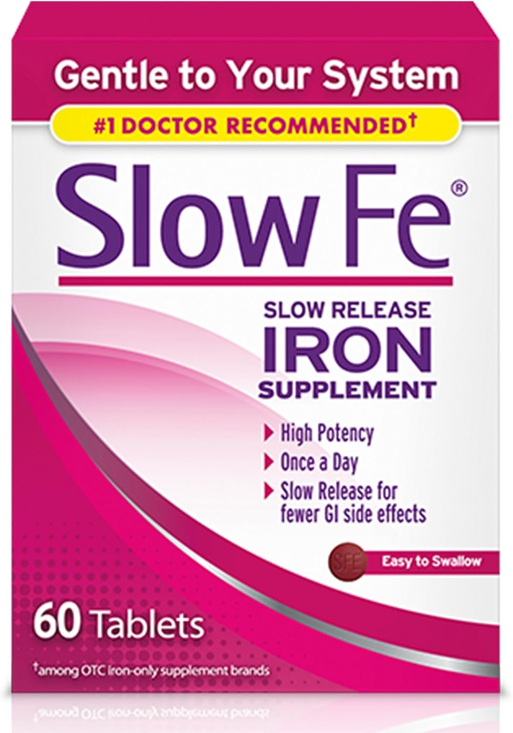 Slow Fe 45mg Iron Supplement for Iron Deficiency, Slow Release, 60 Tablets | Easy to Swallow, High Potency, Gentle on Your Stomach, For Daily Use and Less Discomfort, Helps with Anemia
