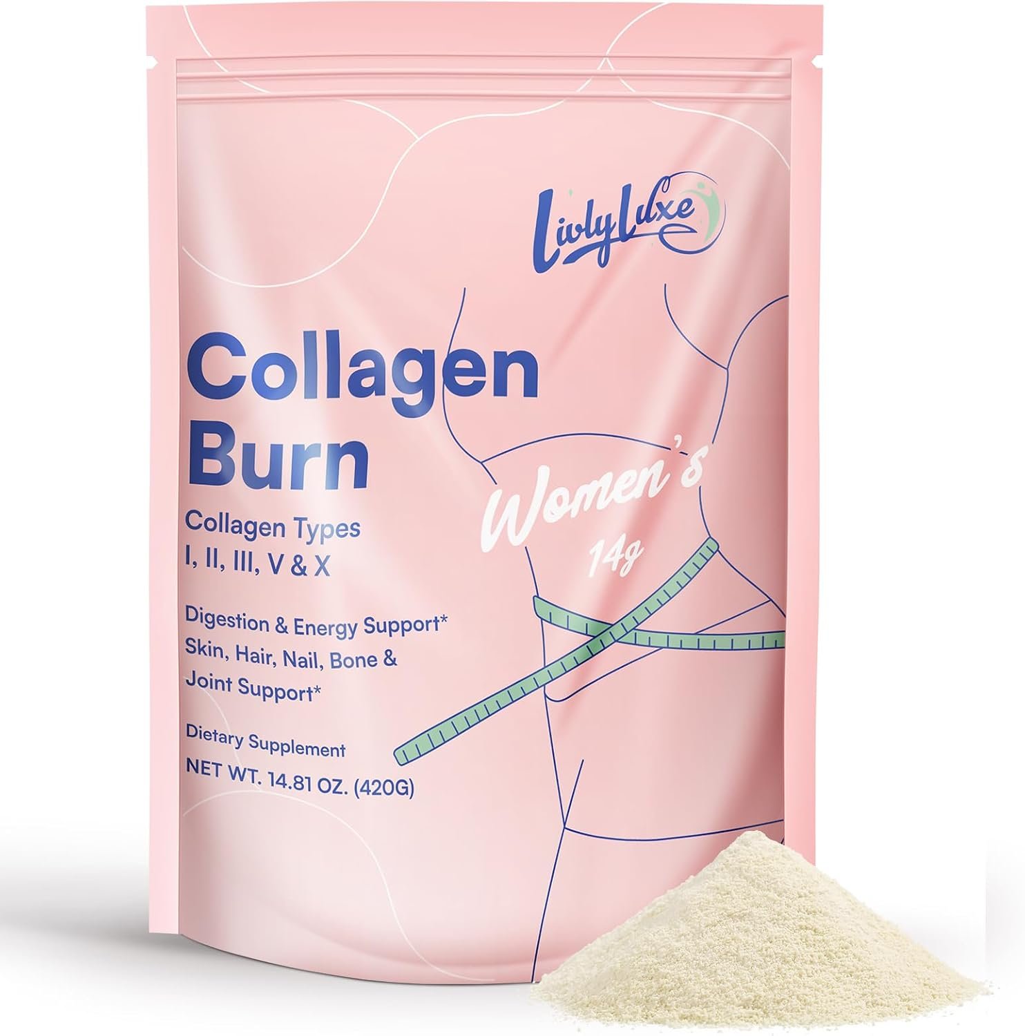 LivLyLuxe Collagen Burn Powder for Women, Weight Loss Supplement, 420 g | Belly Fat Burning,Metabolism Booster,Hair Nails and Skin Vitamins,Probiotics and Prebiotics for Gut Health,Effective Fat Loss