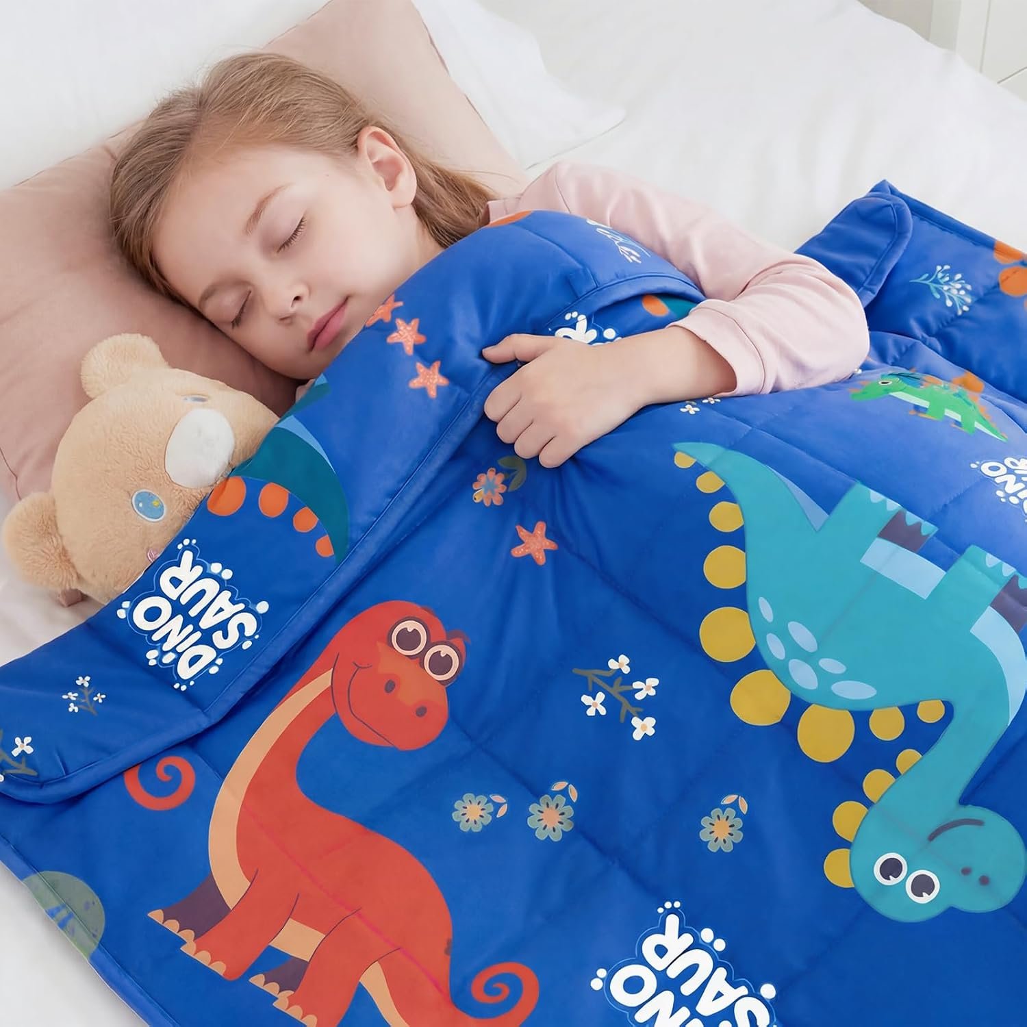 Dinosaur Weighted Blanket 5 lbs, Blue Breathable Heavy Throw Blanket, Cooling Small Weighted Lap Blanket 36″x48″