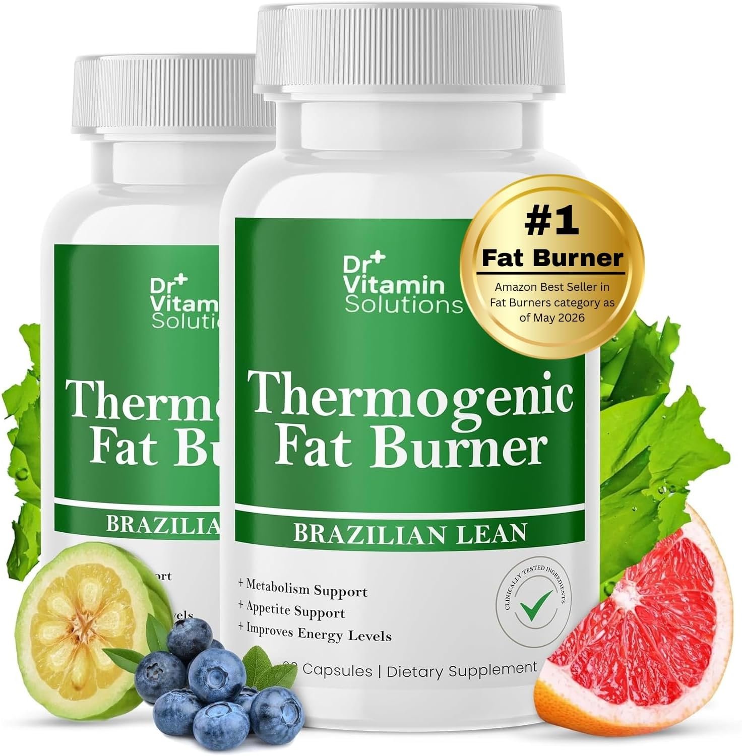 Thermogenic Fat Burner for Women and Men – Appetite Suppressant for Weight Loss – Includes Green Tea Extracts for Bloat Relief – Metabolism Booster – Pack of 2