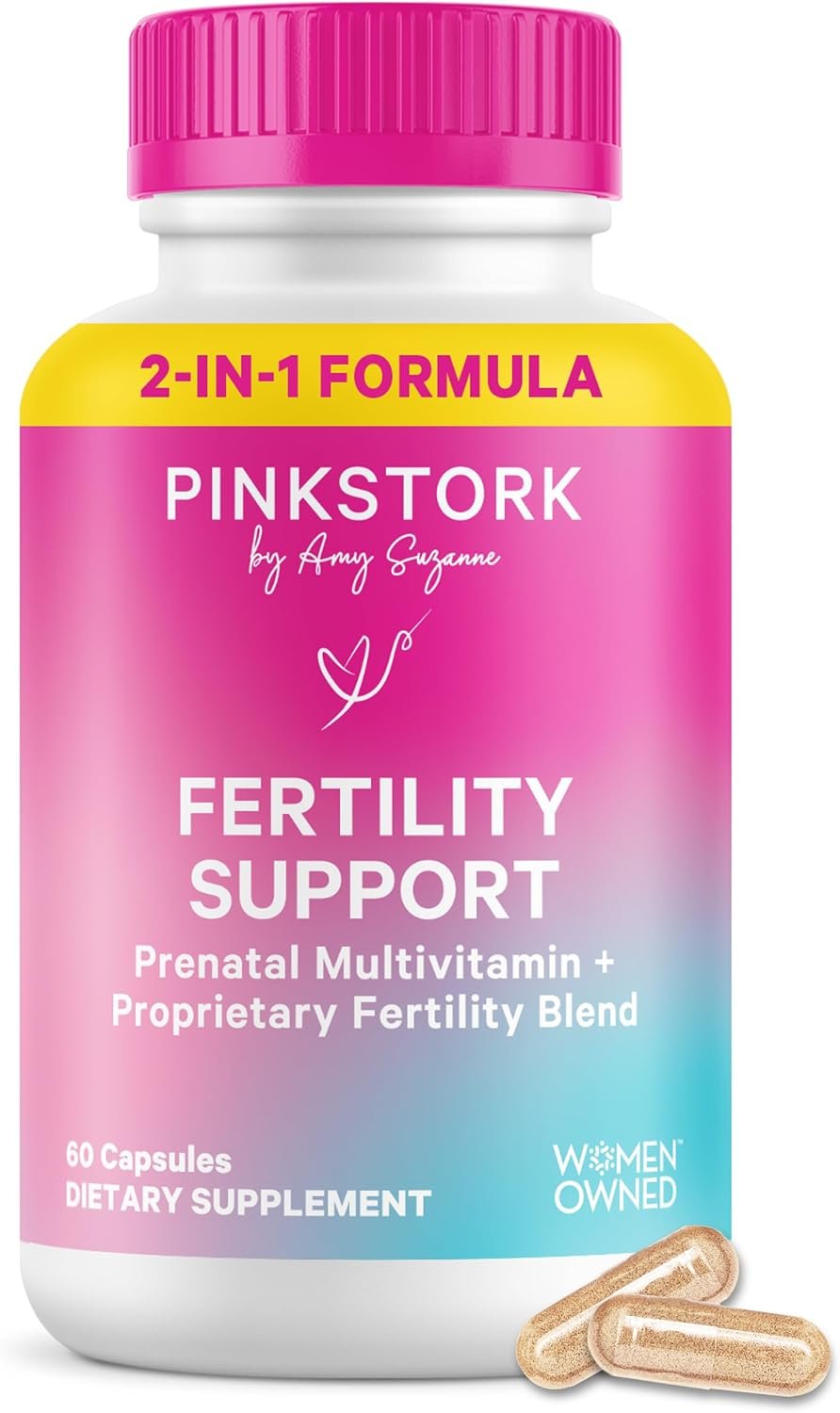 Pink Stork Fertility Supplements for Women, 60 Capsules | 2-in-1 Conception Support + Prenatal, Inositol, Folate + CoQ10, Cycle Regularity, Hormone Balance, Reproductive Wellness