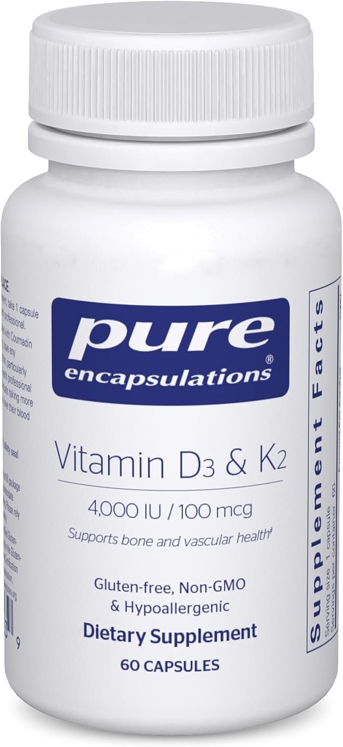 Pure Encapsulations Vitamin D3 & K2, 60 Capsules | Bone and Vascular Health Support*, Immune Function Support*, Gluten-Free, Non-GMO, with Vitamin D3 and K2