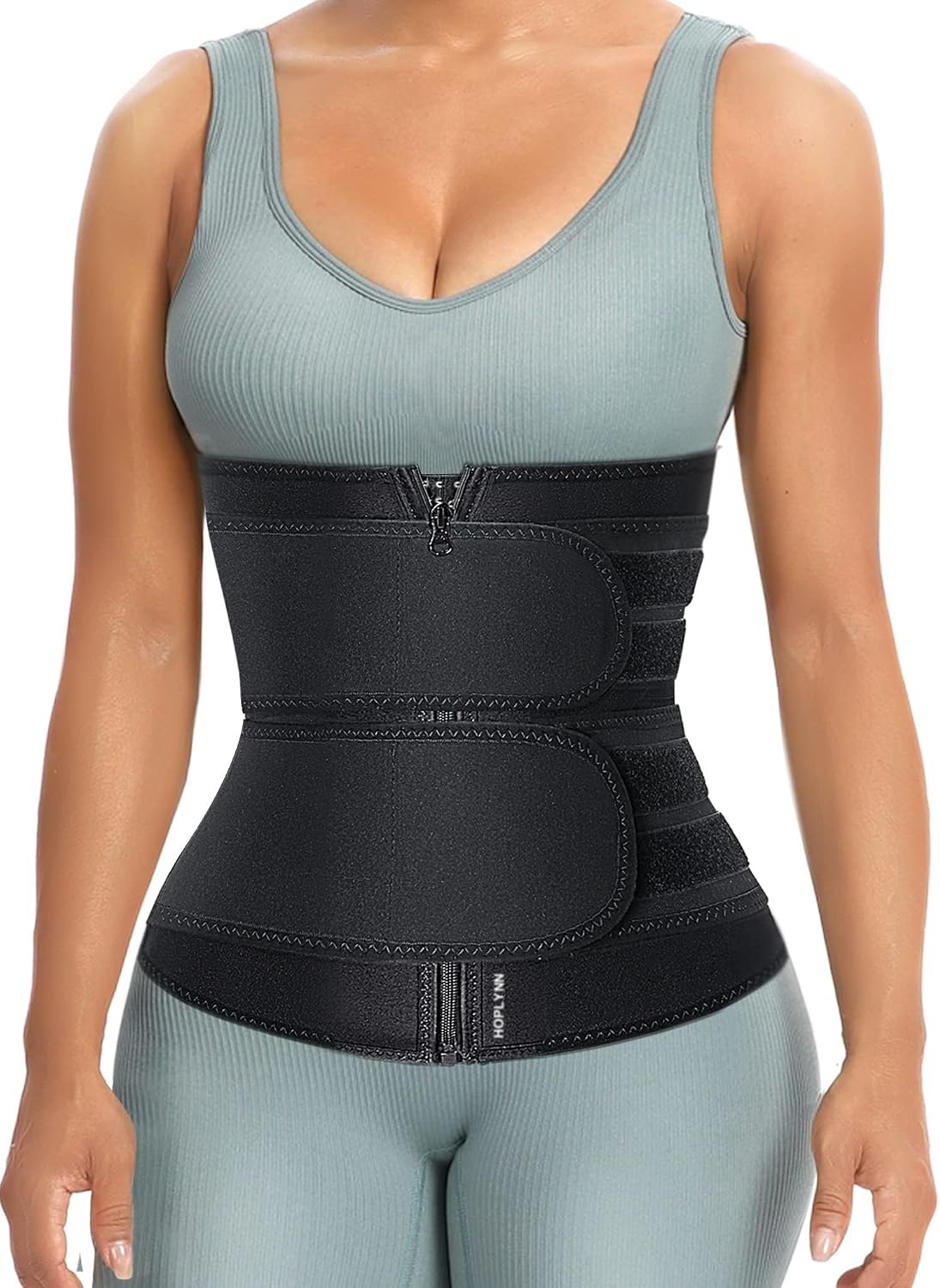 Sweat Waist Trainer Body Shaper for Women Two Belts | Stomach Shapewear, Trimmer, Tummy Control, Waist Cincher, Plus Size, Workout, Yoga, Sport, Shaper Belt with Zipper