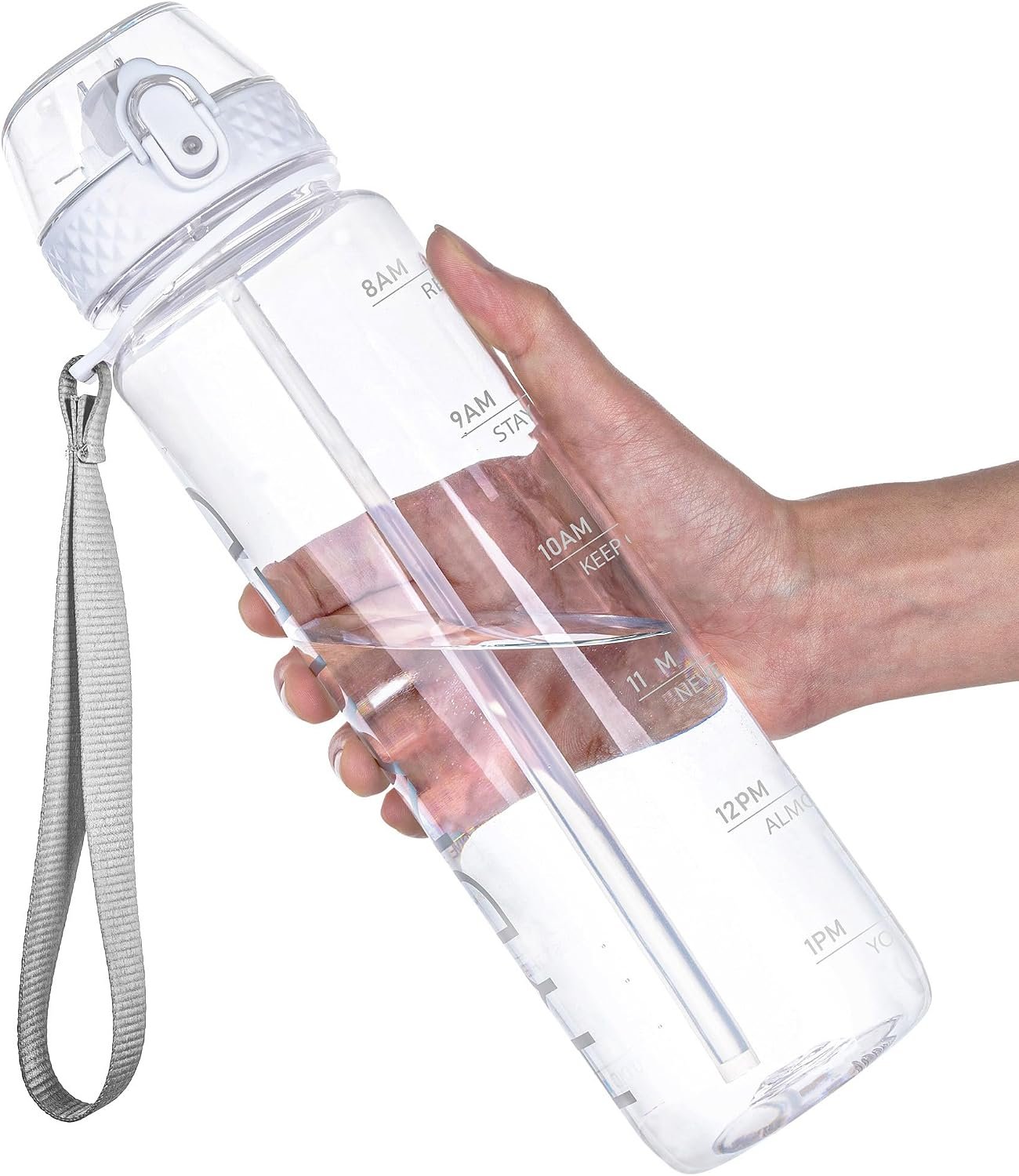 GOPPUS 32oz Clear Motivational Water Bottle with Straw & Time Marker, BPA Free Tritan Leakproof Sports Bottle, Wide Mouth Reusable Bottle for Gym, Hiking, Travel, School & Office（Clear）