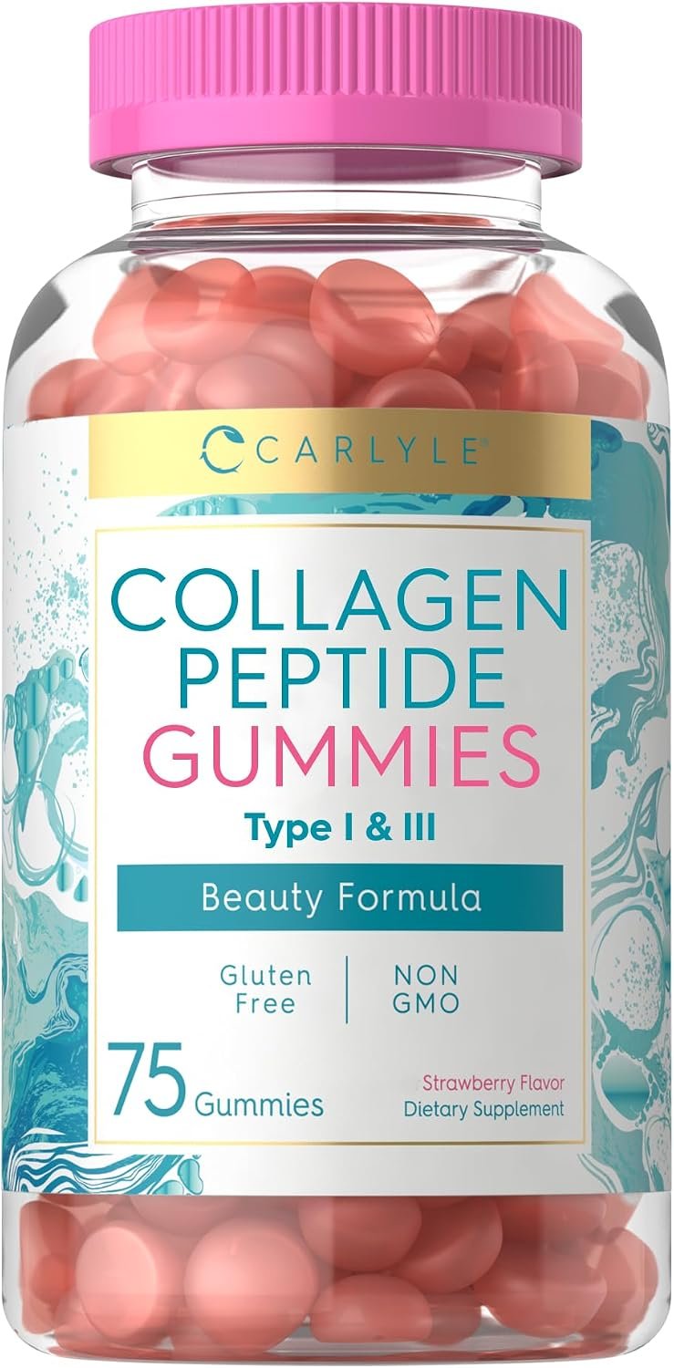 Carlyle Collagen Gummies | Strawberry Flavor Beauty Supplement | Collagen Peptides for Women & Men | Type 1 & 3 | Non-GMO, Gluten Free