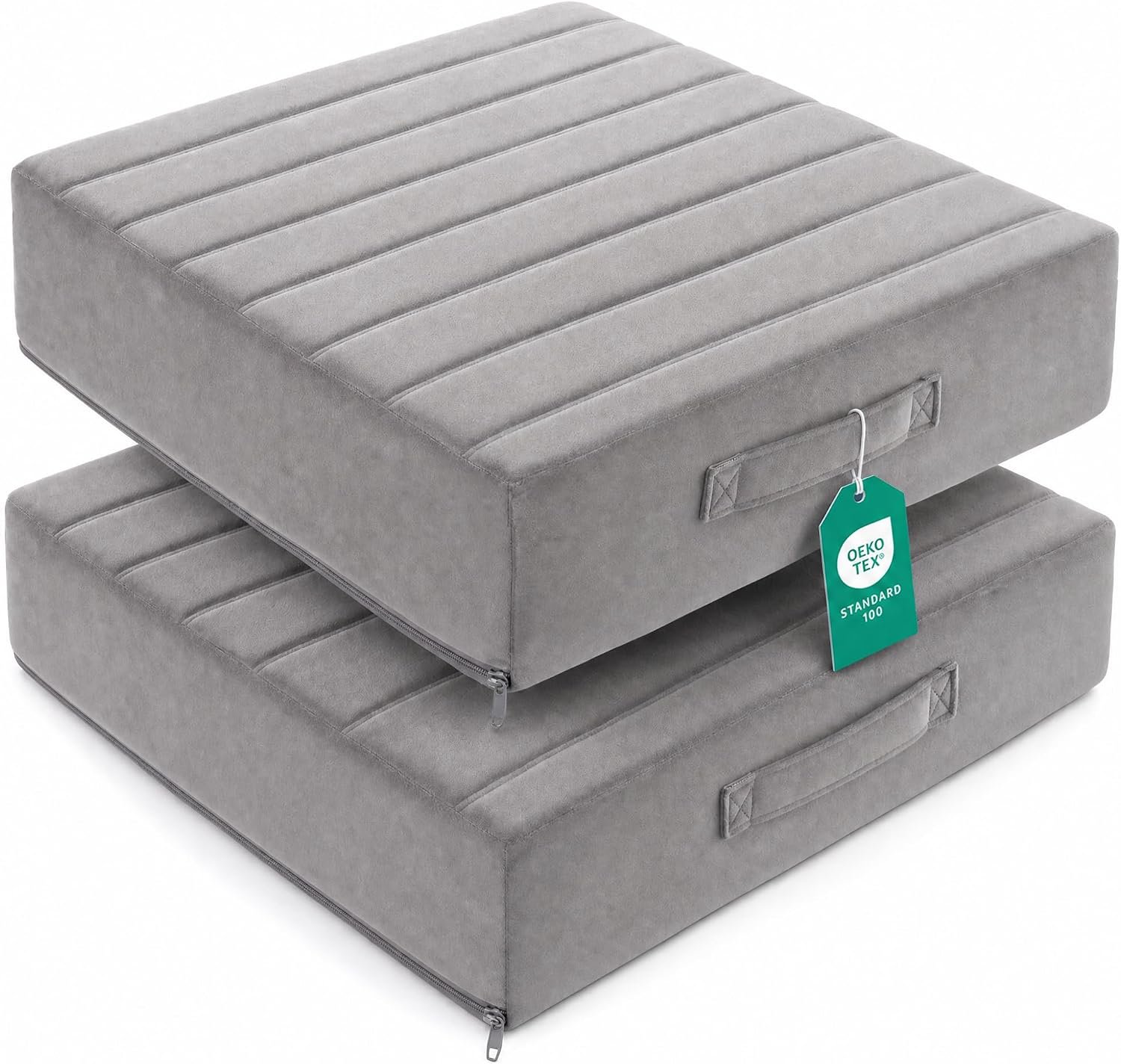 Codi Floor Pillows Set of 2, Large Floor Cushion for Adults, 22-Inch Grey | 5-Inch Thick Floor Seating, High-Density Foam Support, Yoga and Meditation Comfort, Washable Covers with Carry Handles