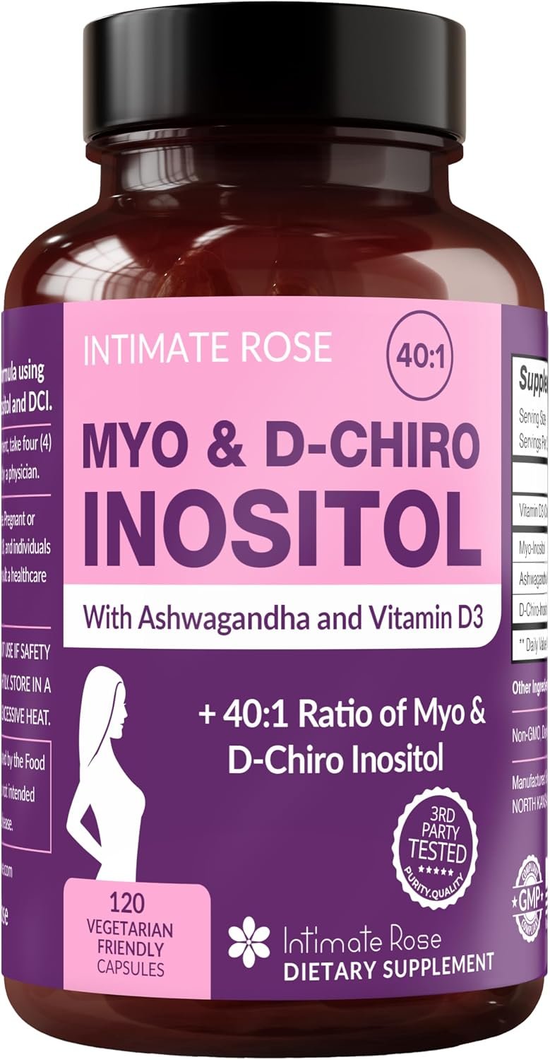 Myo-Inositol & D-Chiro Inositol for Hormone Balance for Women, 40:1 Ratio | Ovarian Health & Cycle Support Inositol Supplement for Women with Vitamin D3 + Ashwagandha