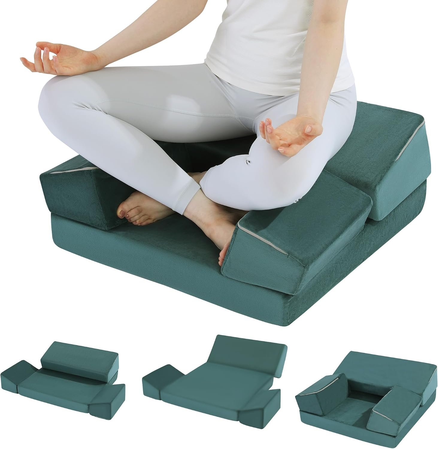 HOMBYS Large Meditation Cushion Foam Meditation Pillows for Sitting on Floor, Yoga Pillow for Adult, Meditation Mat with 2 Knee Cushions and Hip Support-3 Shapes for Different People