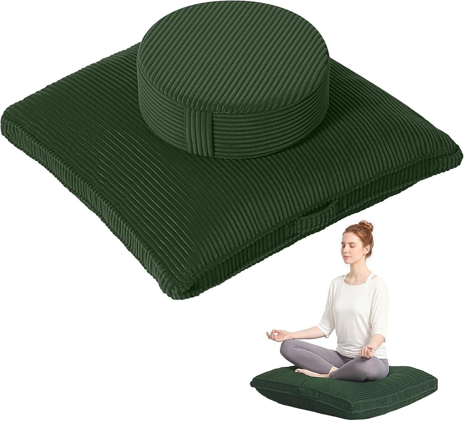 Meditation Cushion, 32x32inch Meditation Floor Pillow for Adults | Extra Large Floor Cushion, Zafu & Zabuton with Removable Corduroy Cover, Soft Support for Yoga, Sitting, Reading, Dark Grey