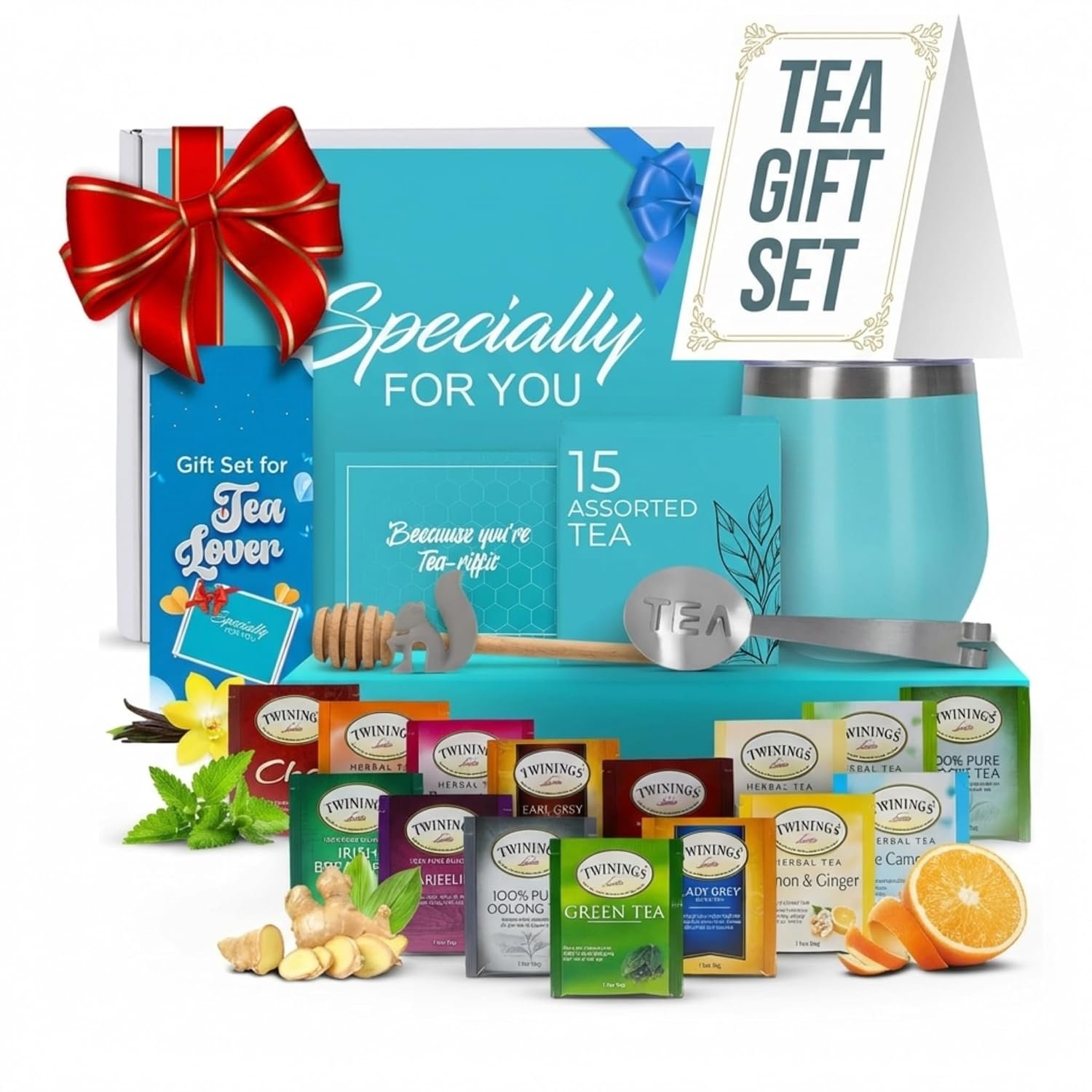 Modern Elegance Tea Tumbler Gift Set for Women, Teal